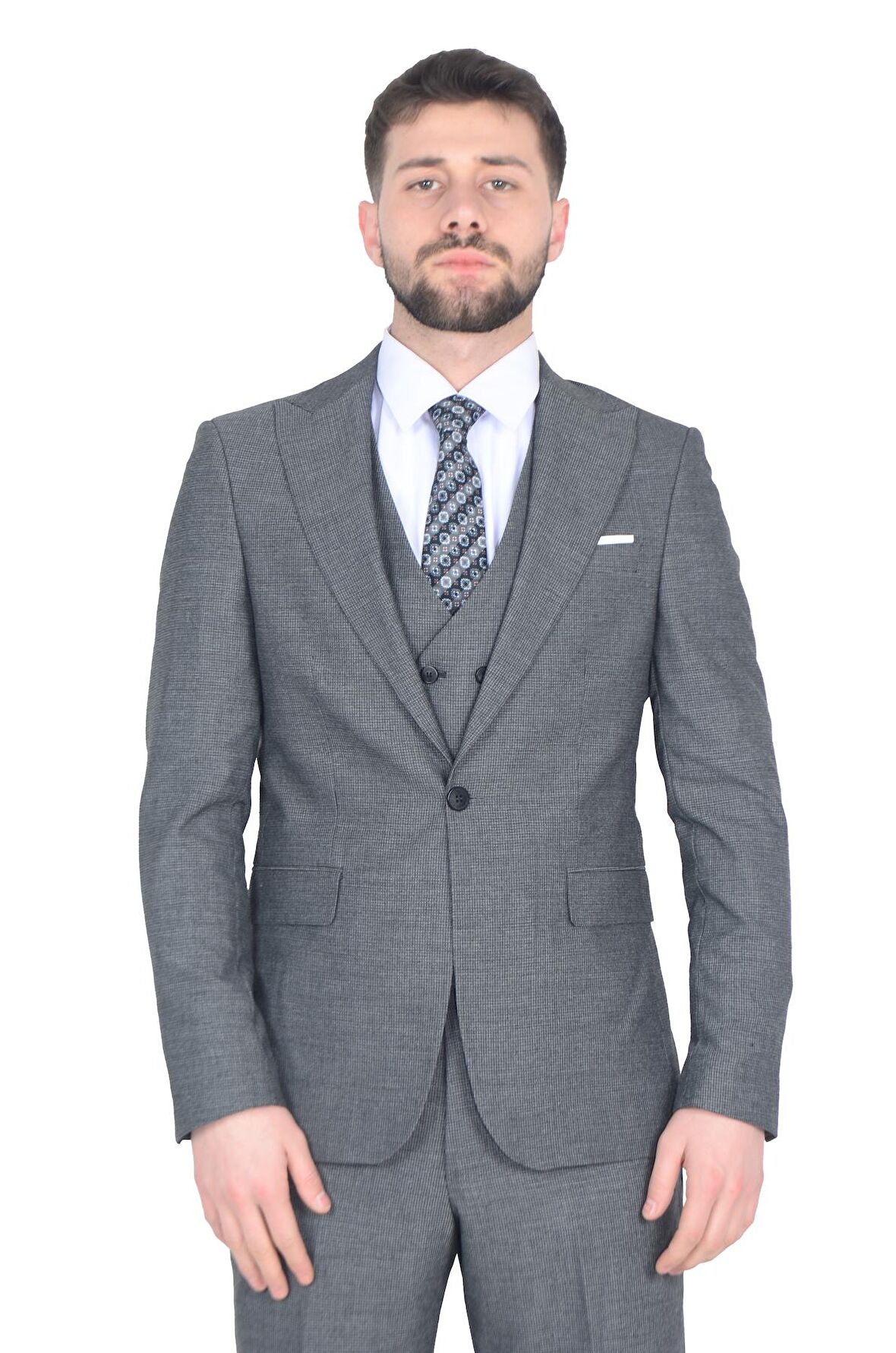 Cengiz İnler Desenli Yelekli  Erkek Takım Elbise