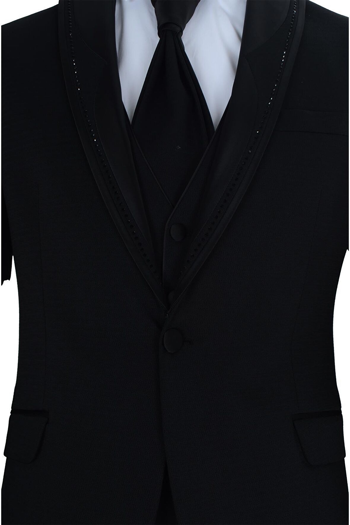 Cengiz İnler Kırçıllı Taşlı Kırlangıç Yaka Tek Düğme Damatlık