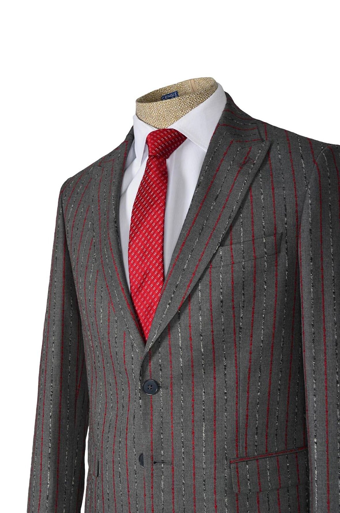 Kalın Çizgi Çift Düğme 6 Drop Slim Erkek Takım Elbise