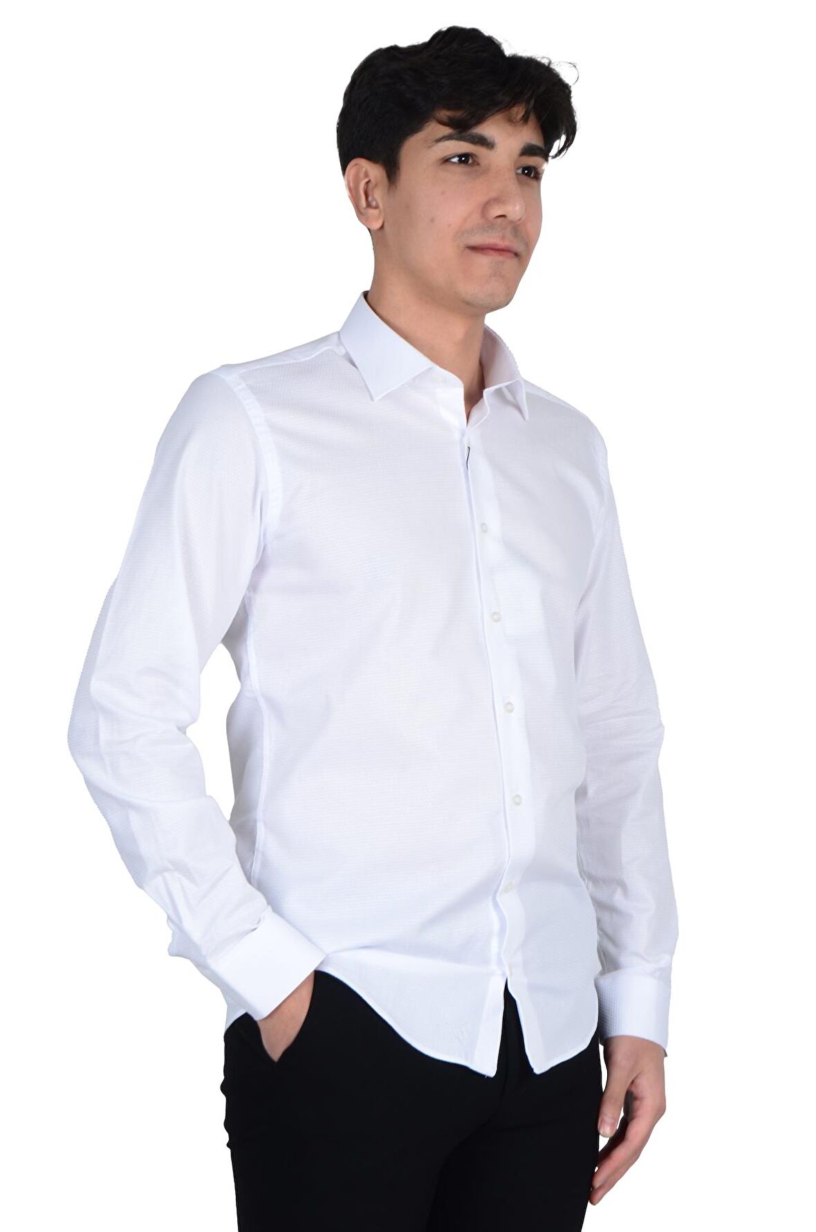 Cengiz İnler Kendinden Desenli Slimfit Erkek Gömlek