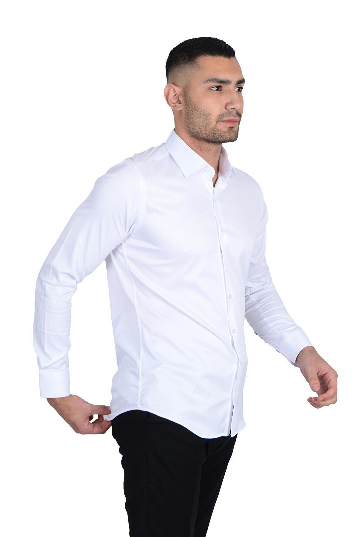 Cengiz İnler Standart Yaka Likralı Slimfit Erkek Gömlek 