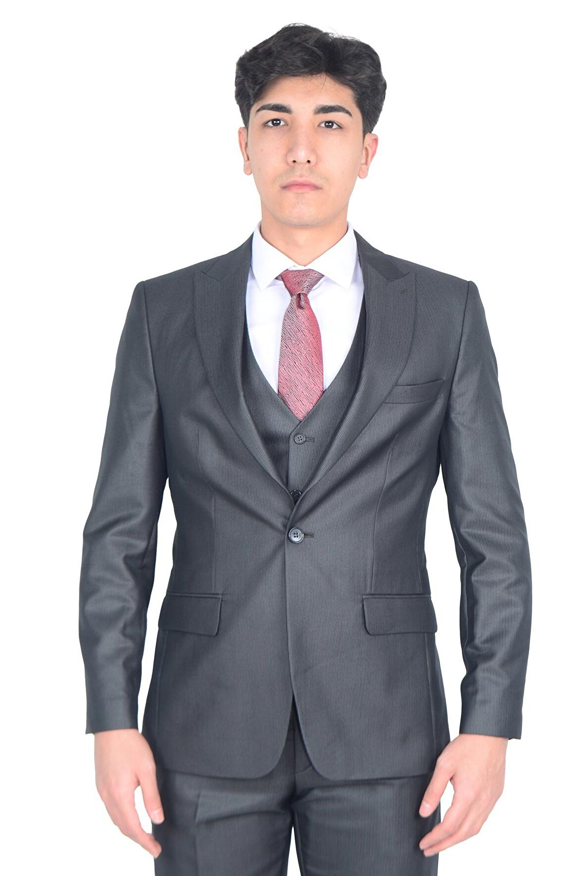 Cengiz İnler Dokulu Kırlangıç Yaka Erkek Yelekli Takım Elbise