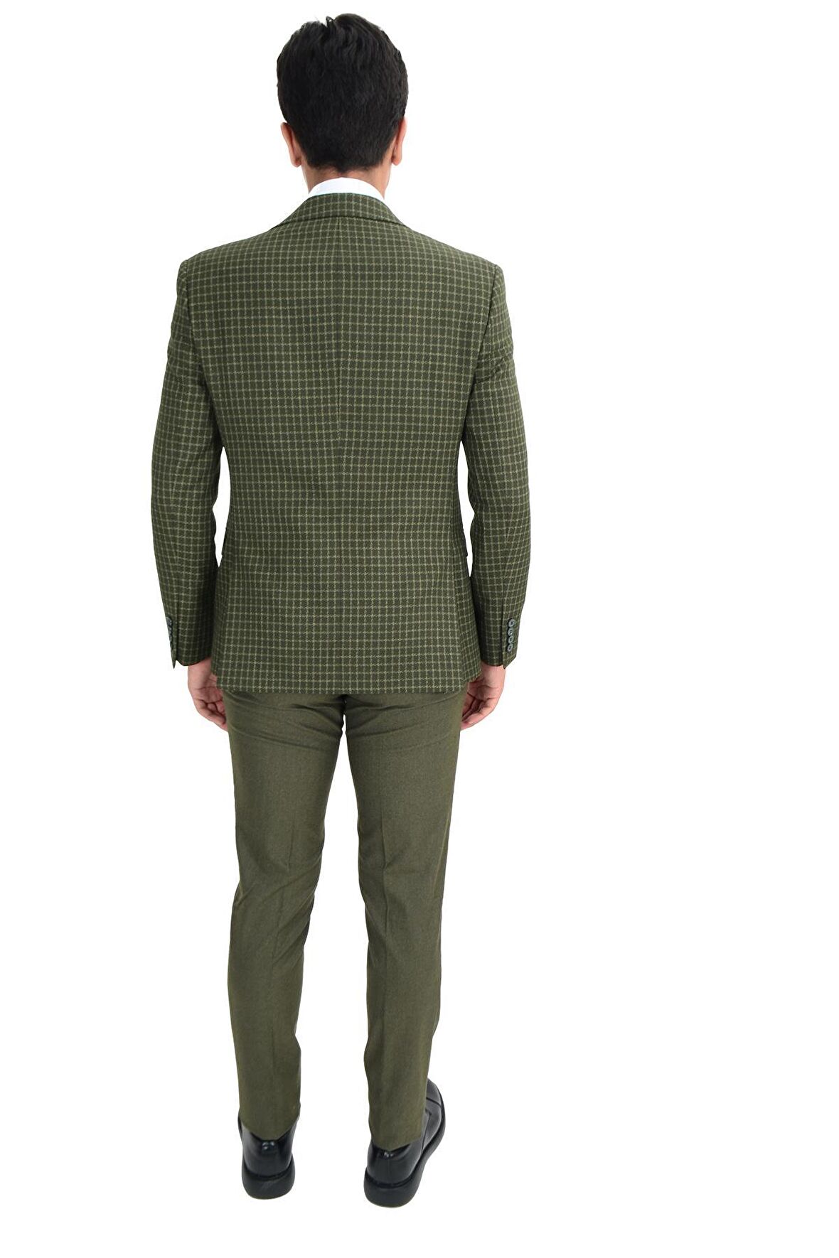 Ekose Desen Kombinli Yelekli Takım Elbise