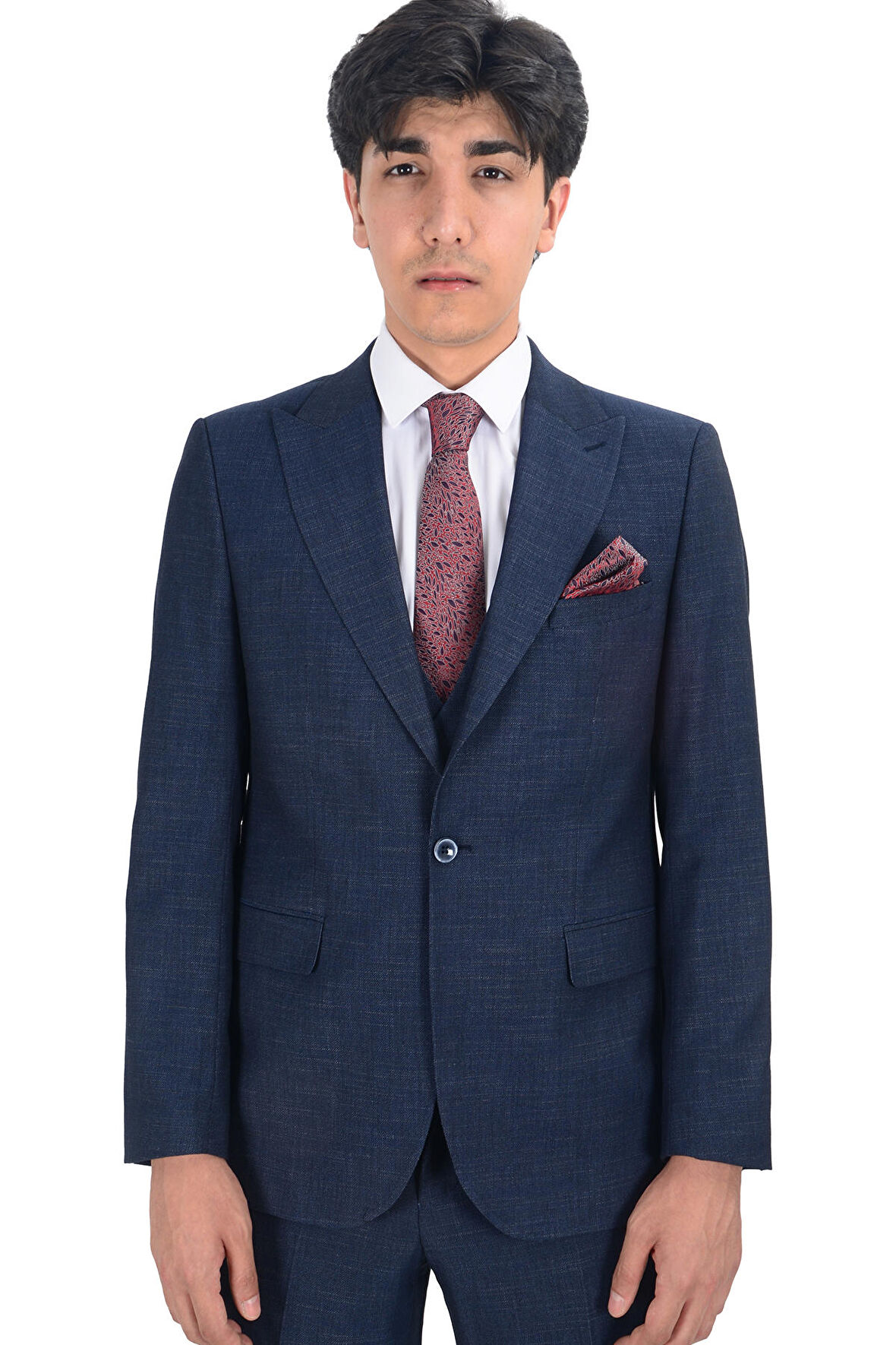 Cengiz İnler Sivri Yaka Çift Taraflı Yelekli Takım Elbise