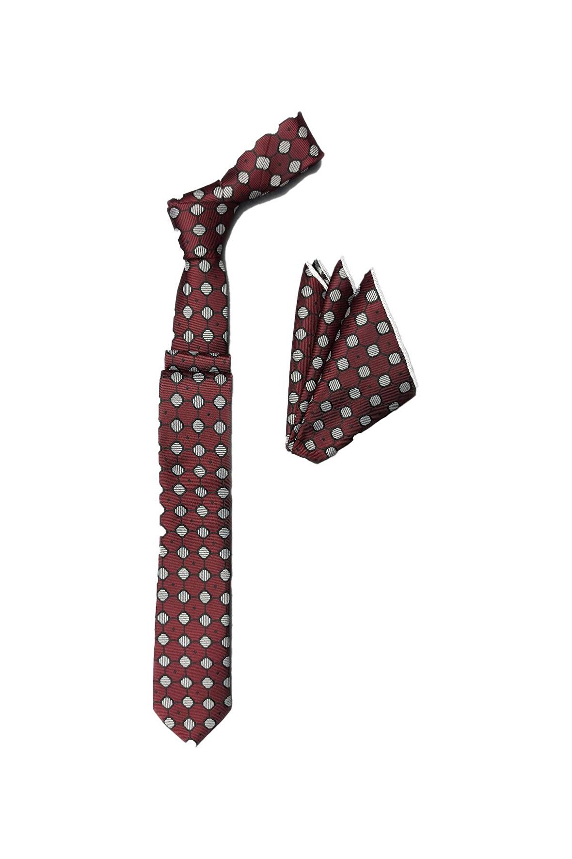 Cengiz İnler Puantiye Desenli Mendilli İnce Mikrofiber Erkek Kravat Aksesuar