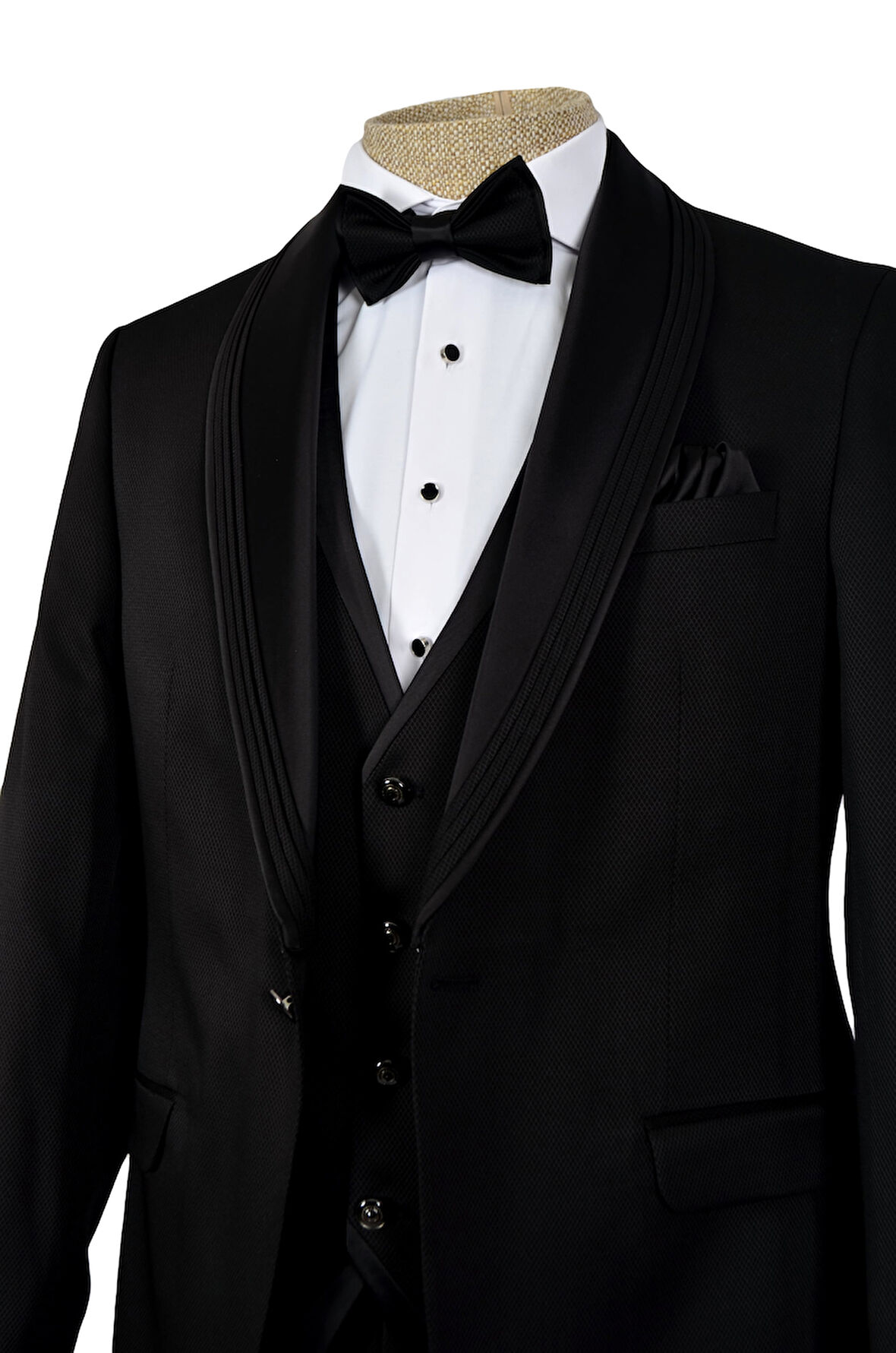 Cengiz İnler Dokulu Çift Çizgi Şal Yaka Tek Düğme Damatlık