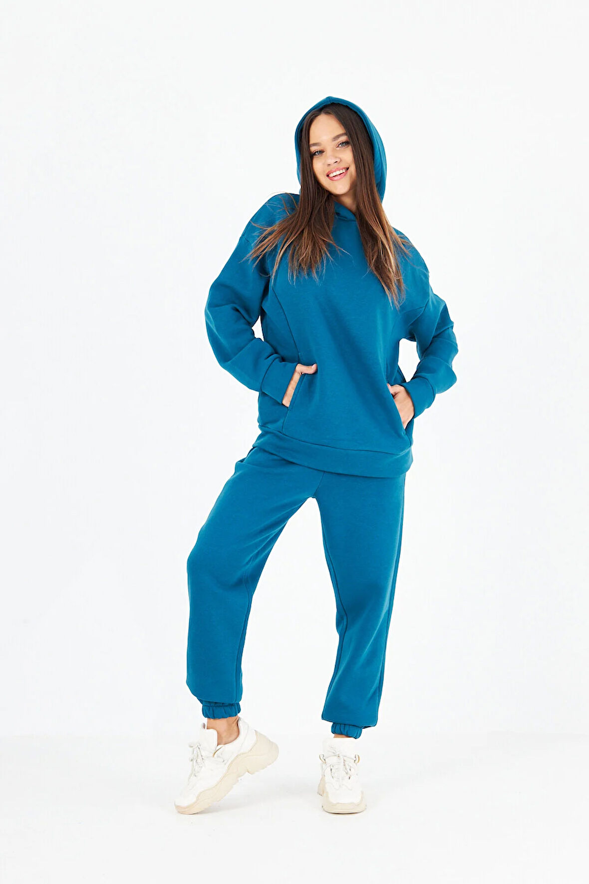 Kadın Beli Ve Paçası Lastikli Üç İplik Polarlı Oversize Eşofman Takımı