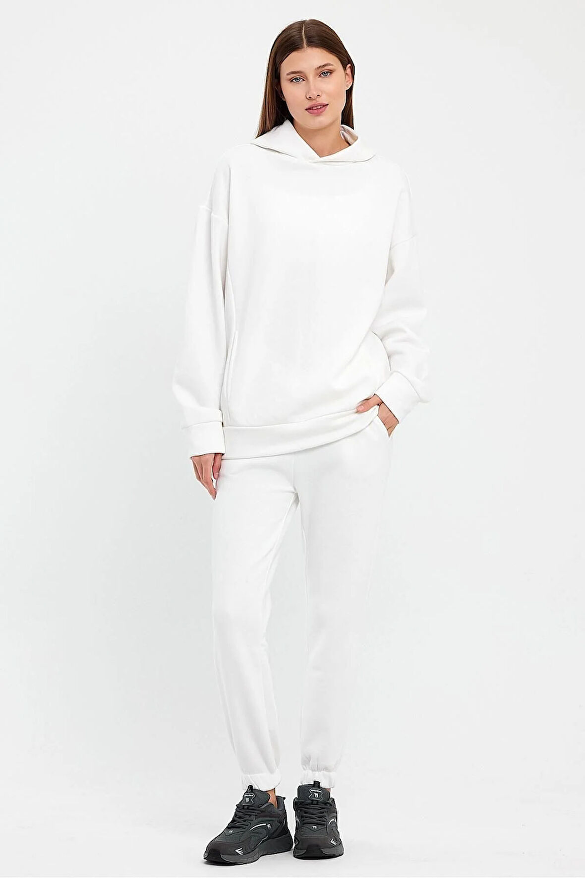 Kadın Beli Ve Paçası Lastikli Üç İplik Polarlı Oversize Eşofman Takımı