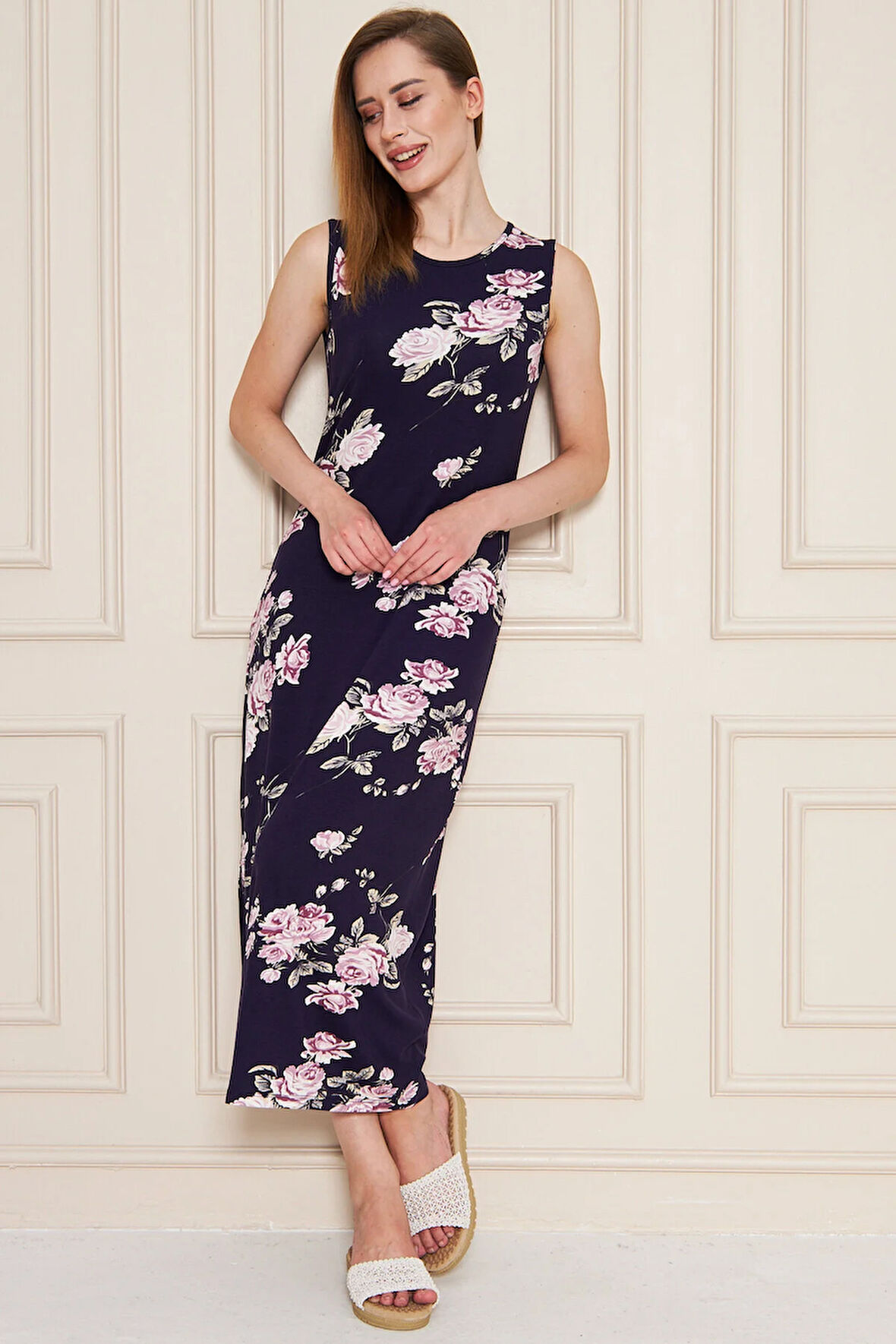 Kadın Yırtmaçlı Pamuk Penye 125 Cm Günlük Elbise