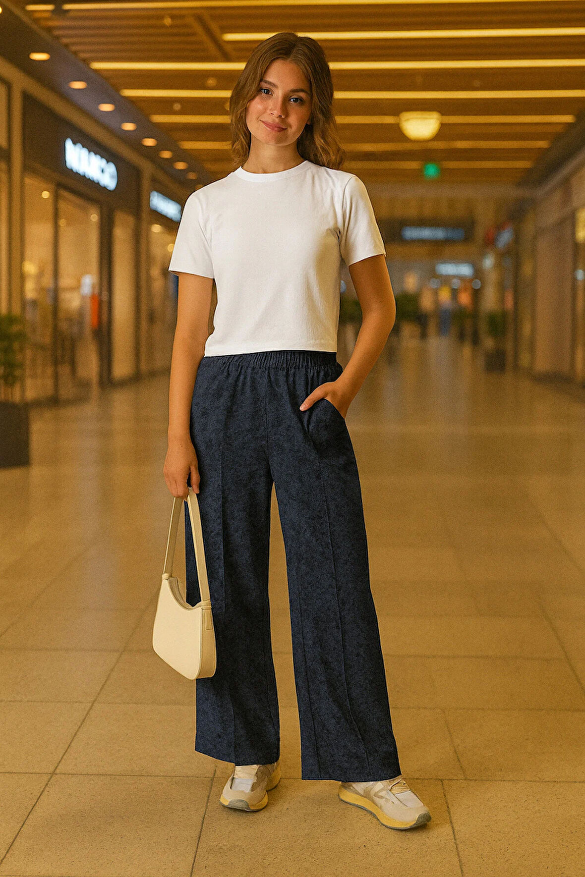 Kadın Önü Nevrürlü Ceplı Bol Paça Rahat Pantolon