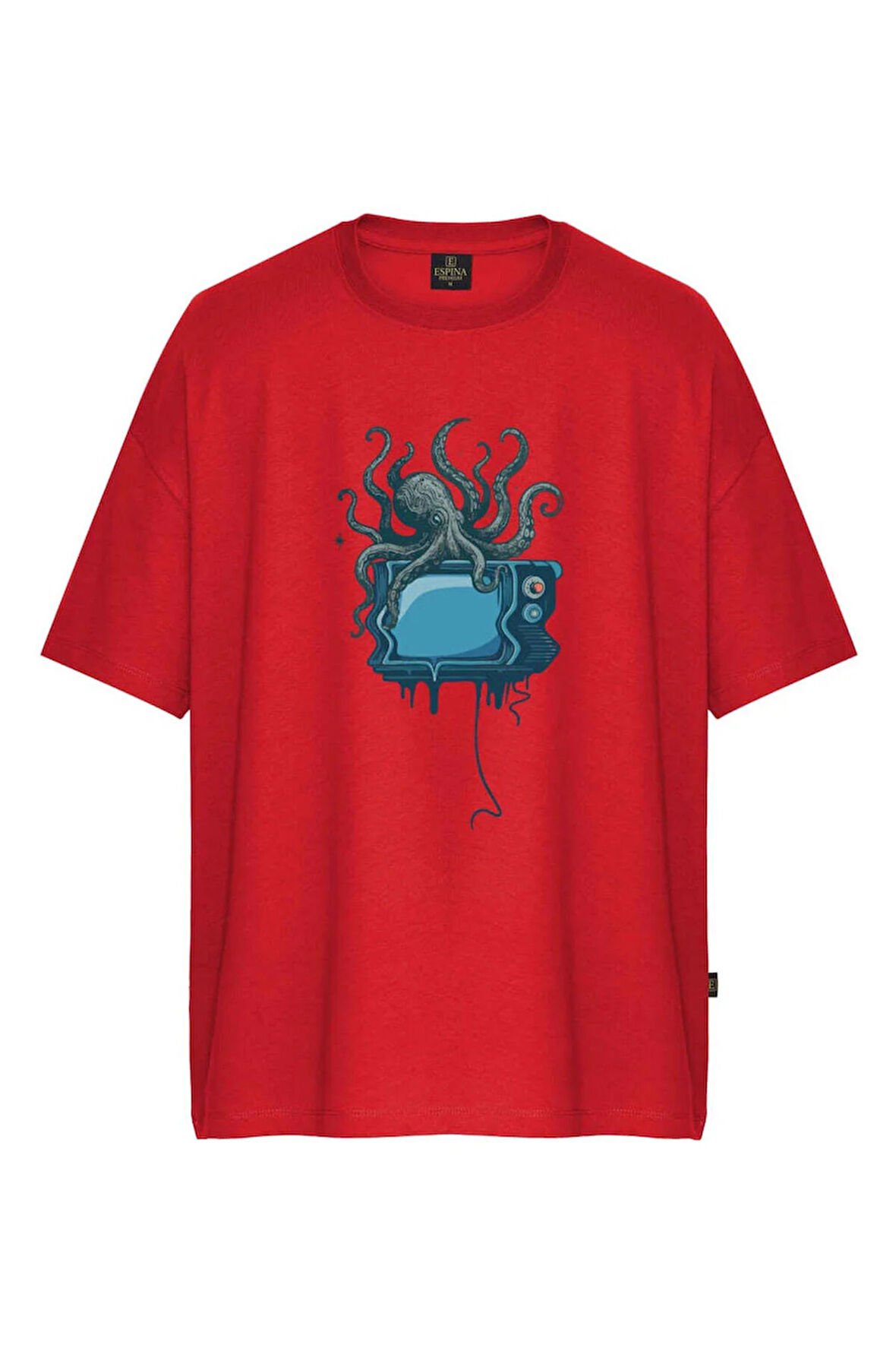 Unisex Octopus Tv Baskılı Oversize Tişört