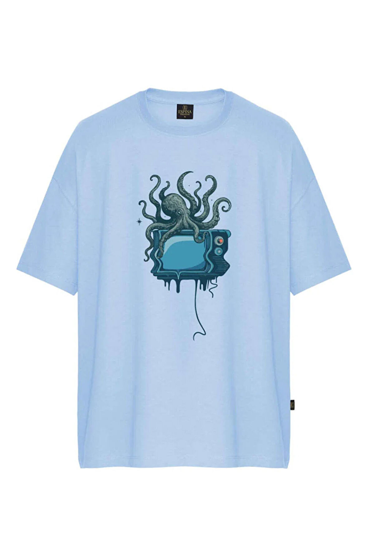 Unisex Octopus Tv Baskılı Oversize Tişört