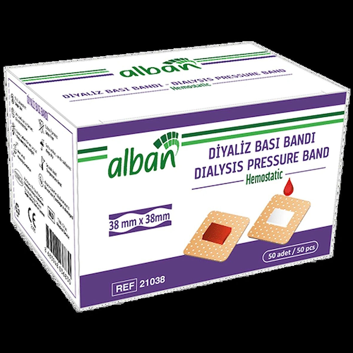 Alban Diyaliz Bası Bandı 38mm x 38mm 50'li 20 Paket
