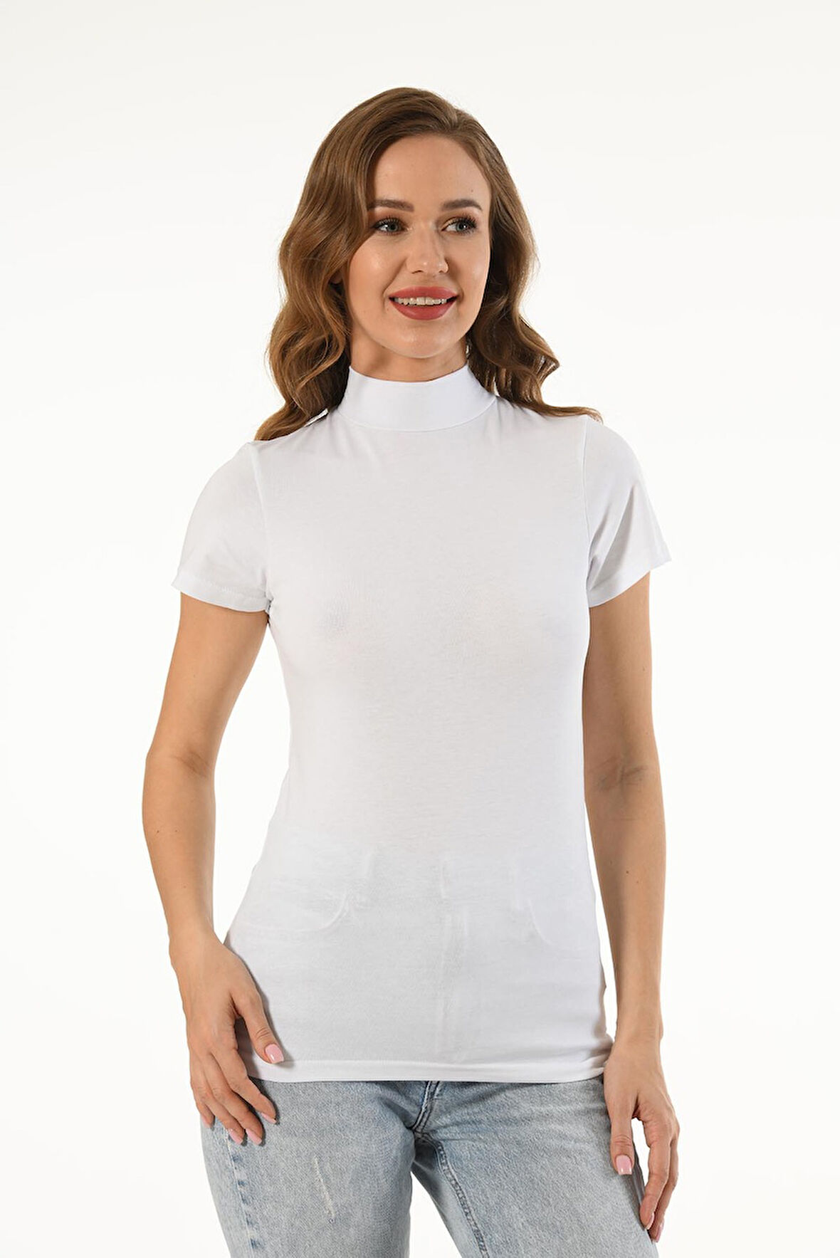 KADIN LİKRALI BALIKÇI YAKA KISA KOL PAMUKLU