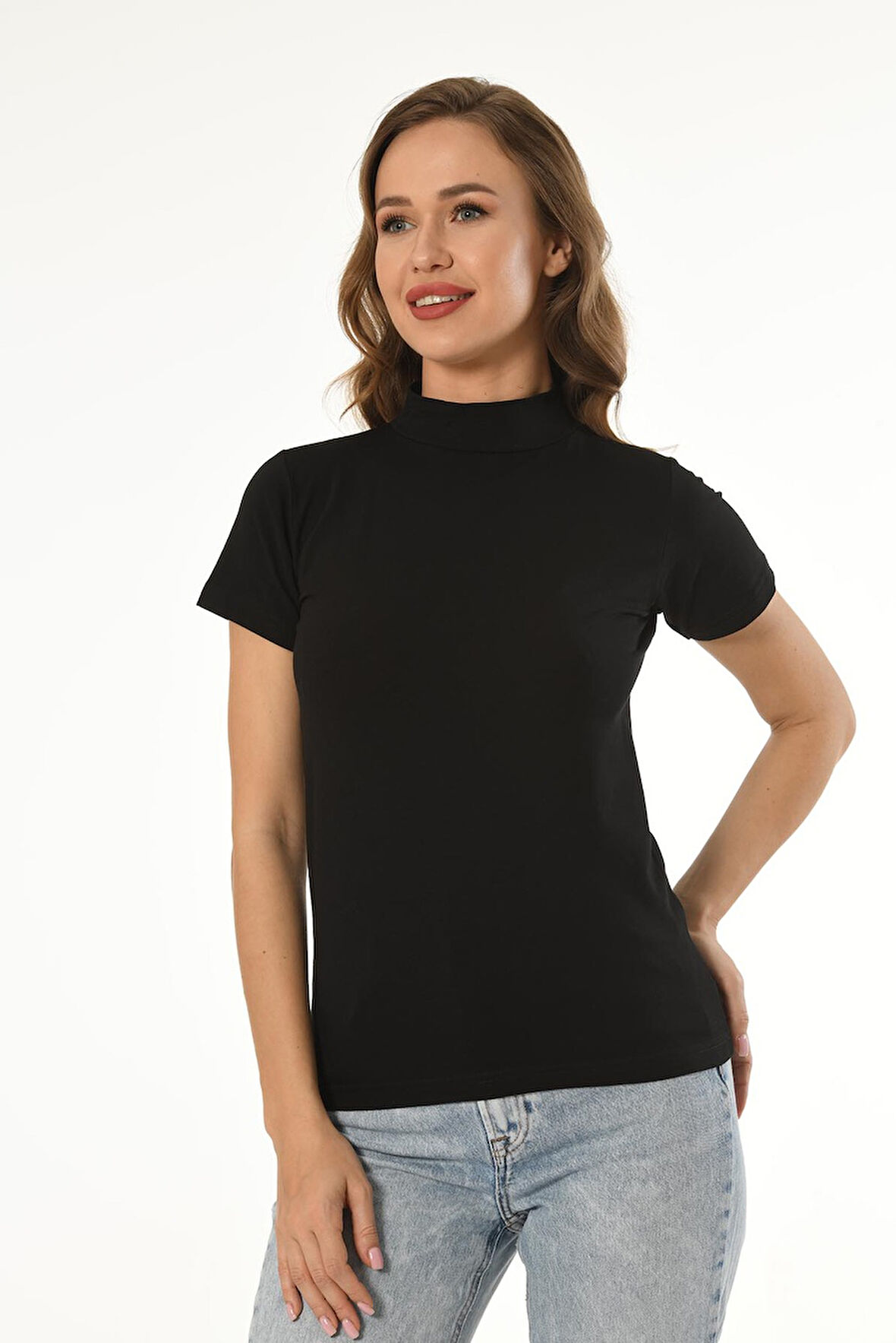 KADIN LİKRALI BALIKÇI YAKA KISA KOL PAMUKLU