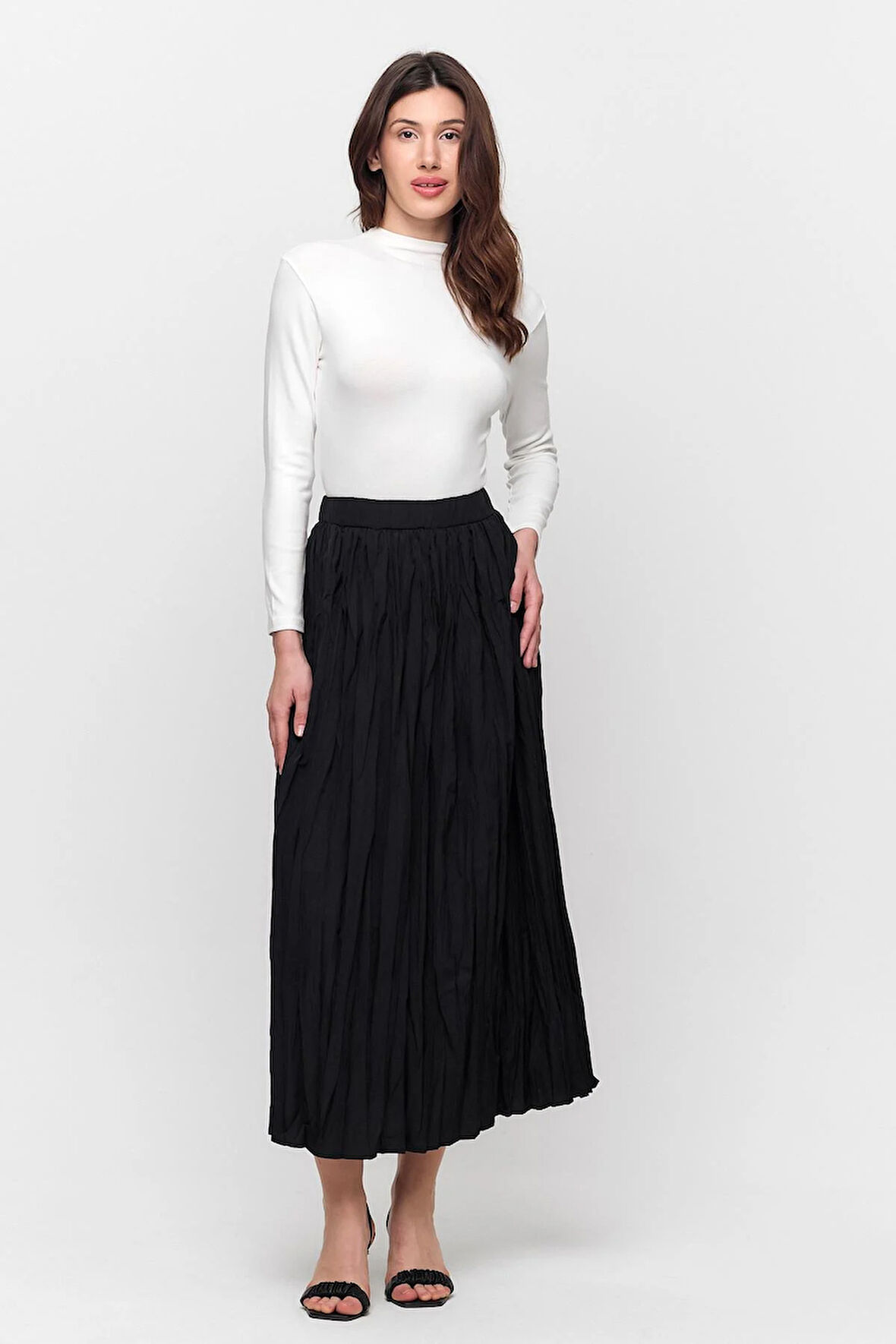 Apsen Kadın Siyah Kloş Maxi Beli Lastikli Dokuma Etek 2199/100