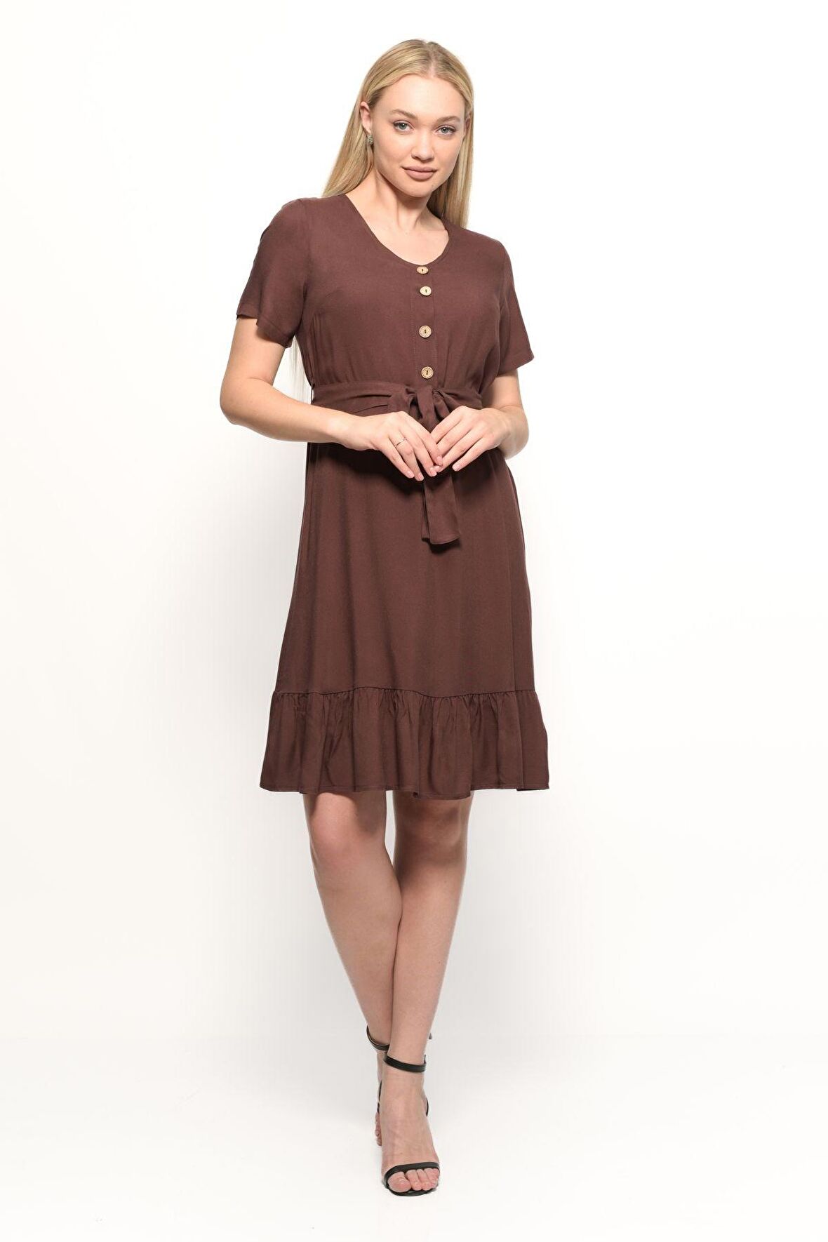 Kadın Önden Düğme Detaylı Yazlık Midi Elbise 4437/105