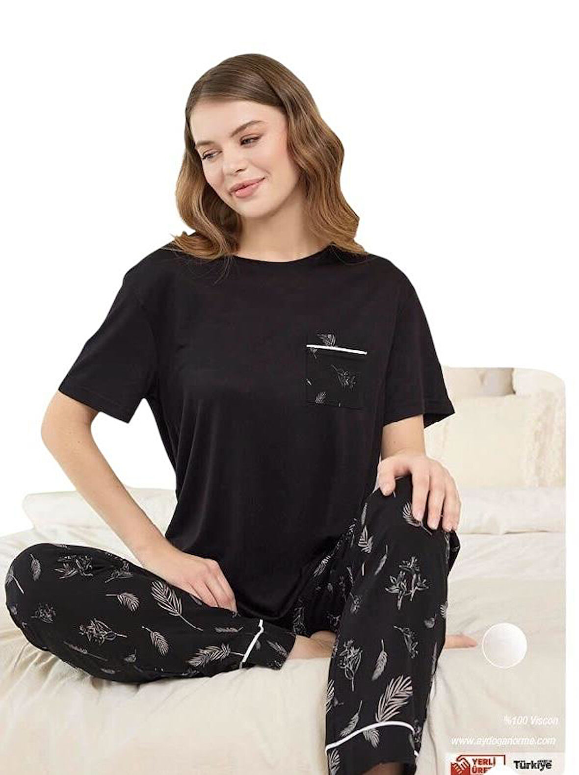 Aydoğan Kadın Siyah Viskon Kısa Kollu Pijama Takımı 250028
