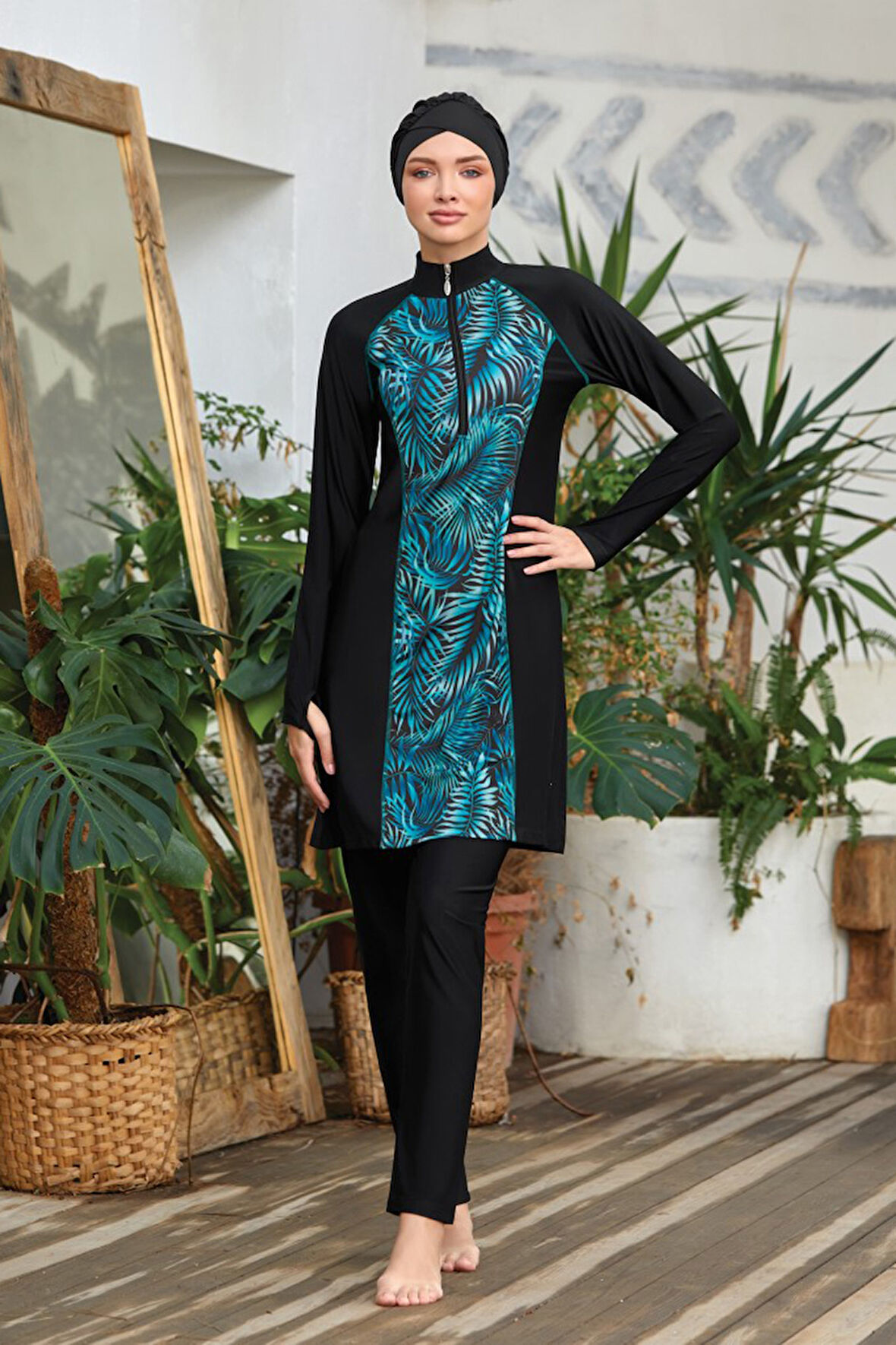 Likralı Tam Kapalı Tesettür Mayo Macella 1 4419 Siyah Remsa Mayo | S