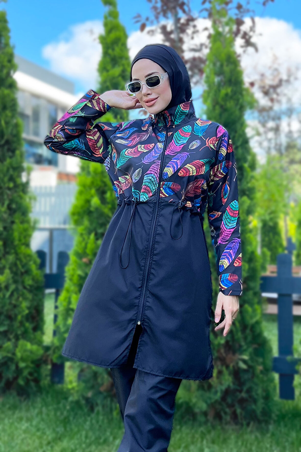 Remsa Paraşüt Tam Kapalı Tesettür Mayo Tüy Yaprak 2113 Funda | 3XL