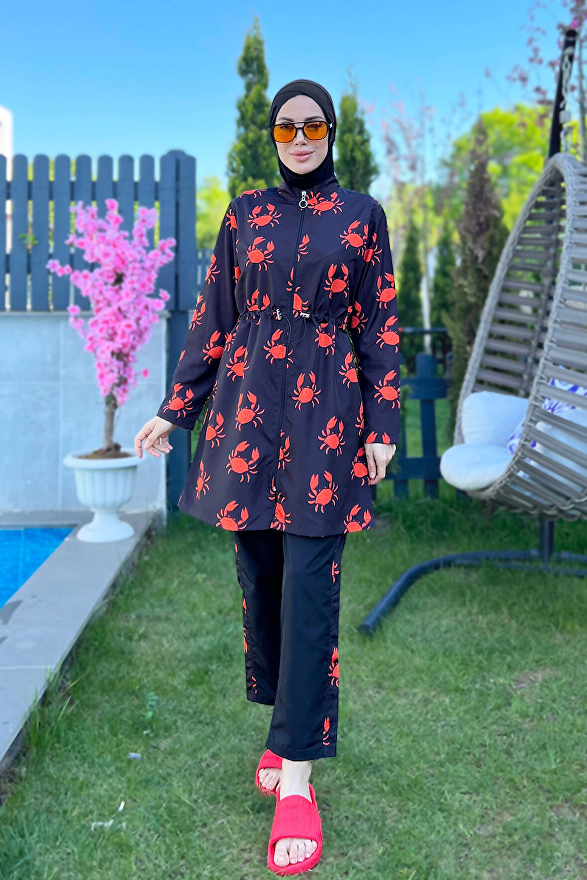 Parasut Tam Kapalı Tesettür Mayo R080 Yengeç | L