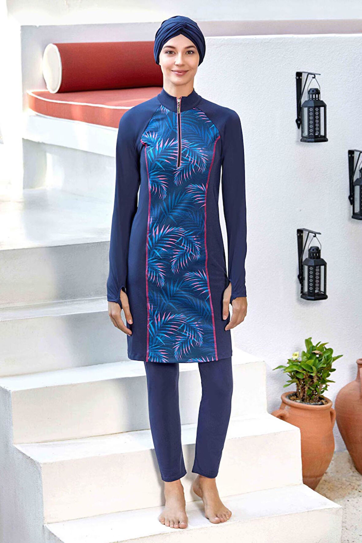 Likralı Tam Kapalı Tesettür Mayo Cholıe 4521 Koyu Lacivert | S