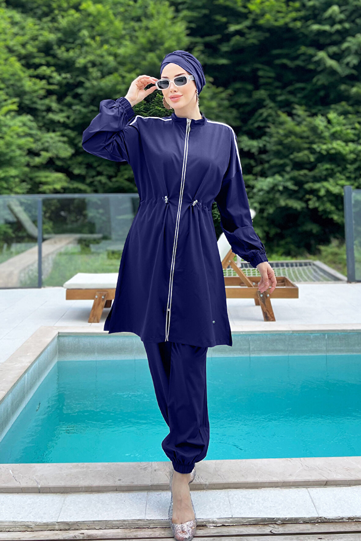 Spor Likra Tam Kapalı Tesettür Mayo Maddıe 4581 Koyu Lacivert | M