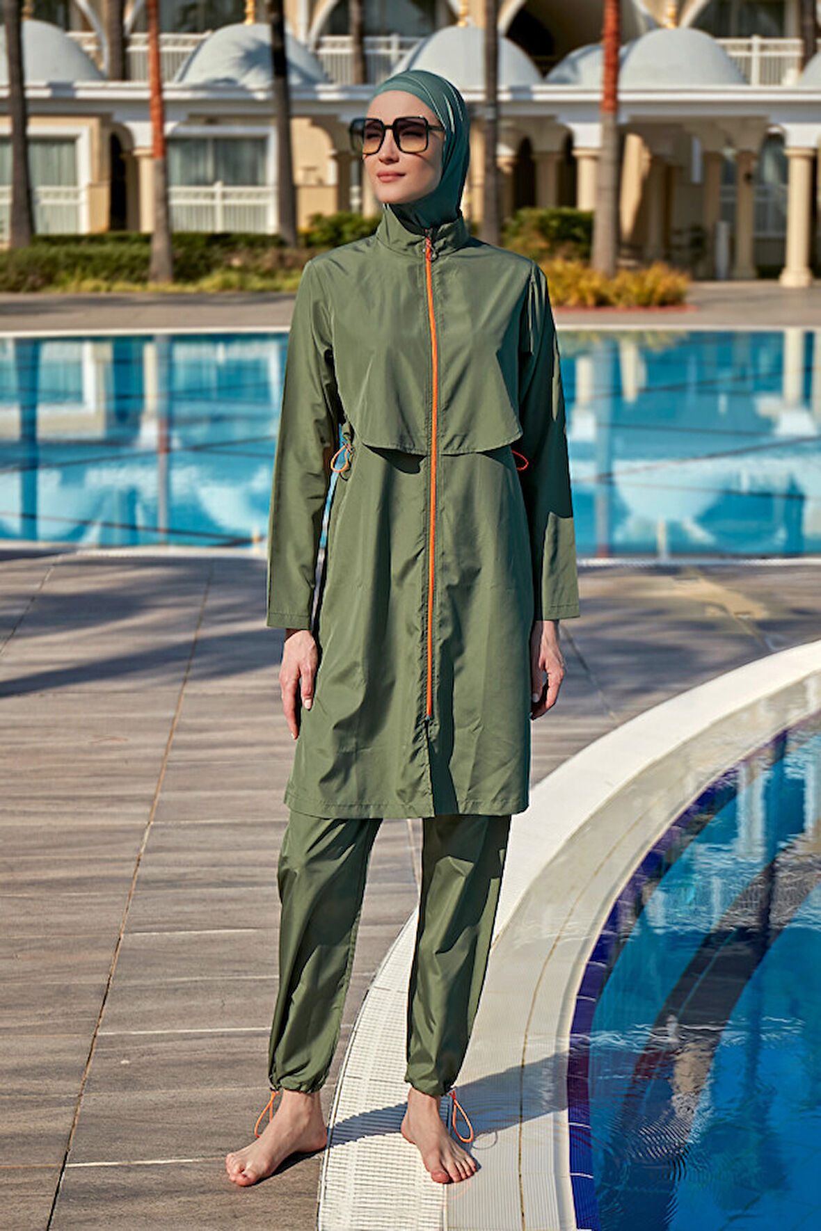 Remsa Önü Kapaklı Paraşüt Tam Kapalı Tesettür Mayo R030 Nuray Haki | XL