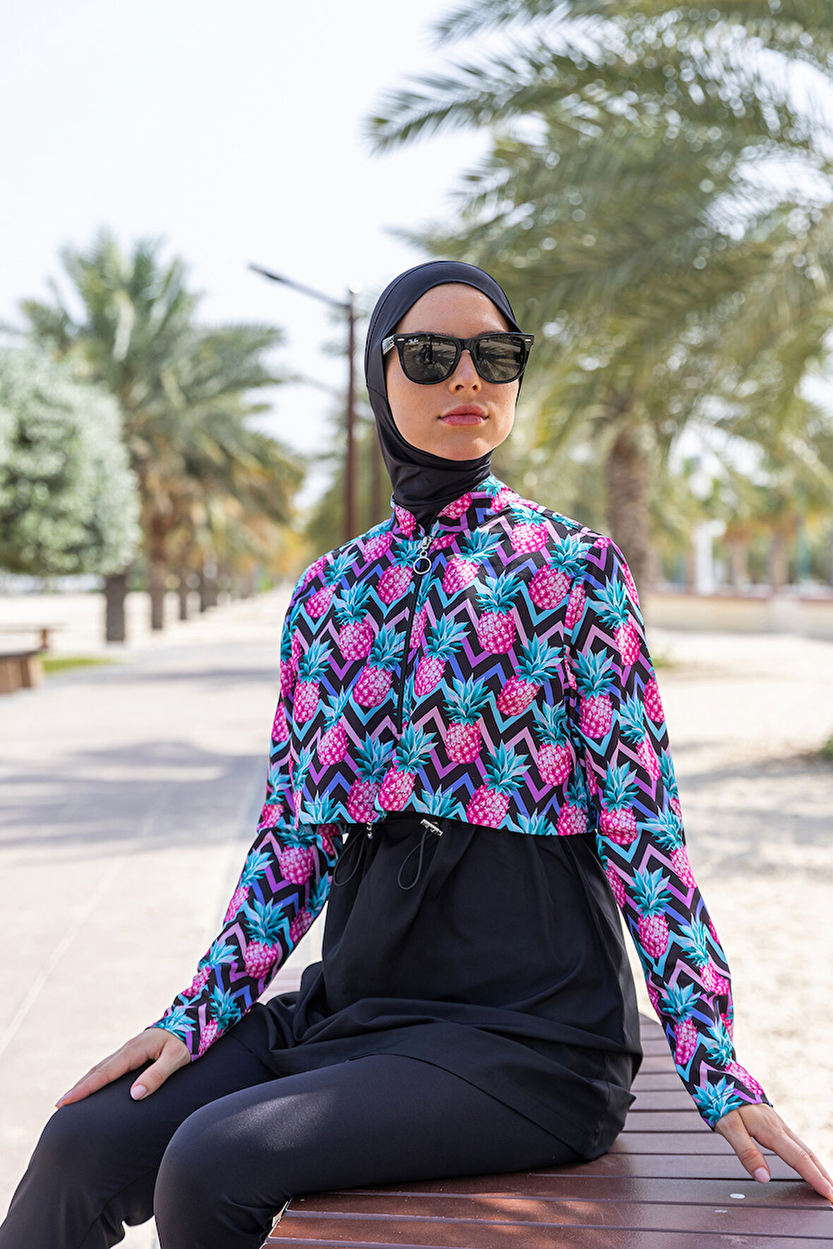 Remsa Paraşüt Önü Kapaklı Tam Kapalı Tesettür Mayo R114 Ananas | M