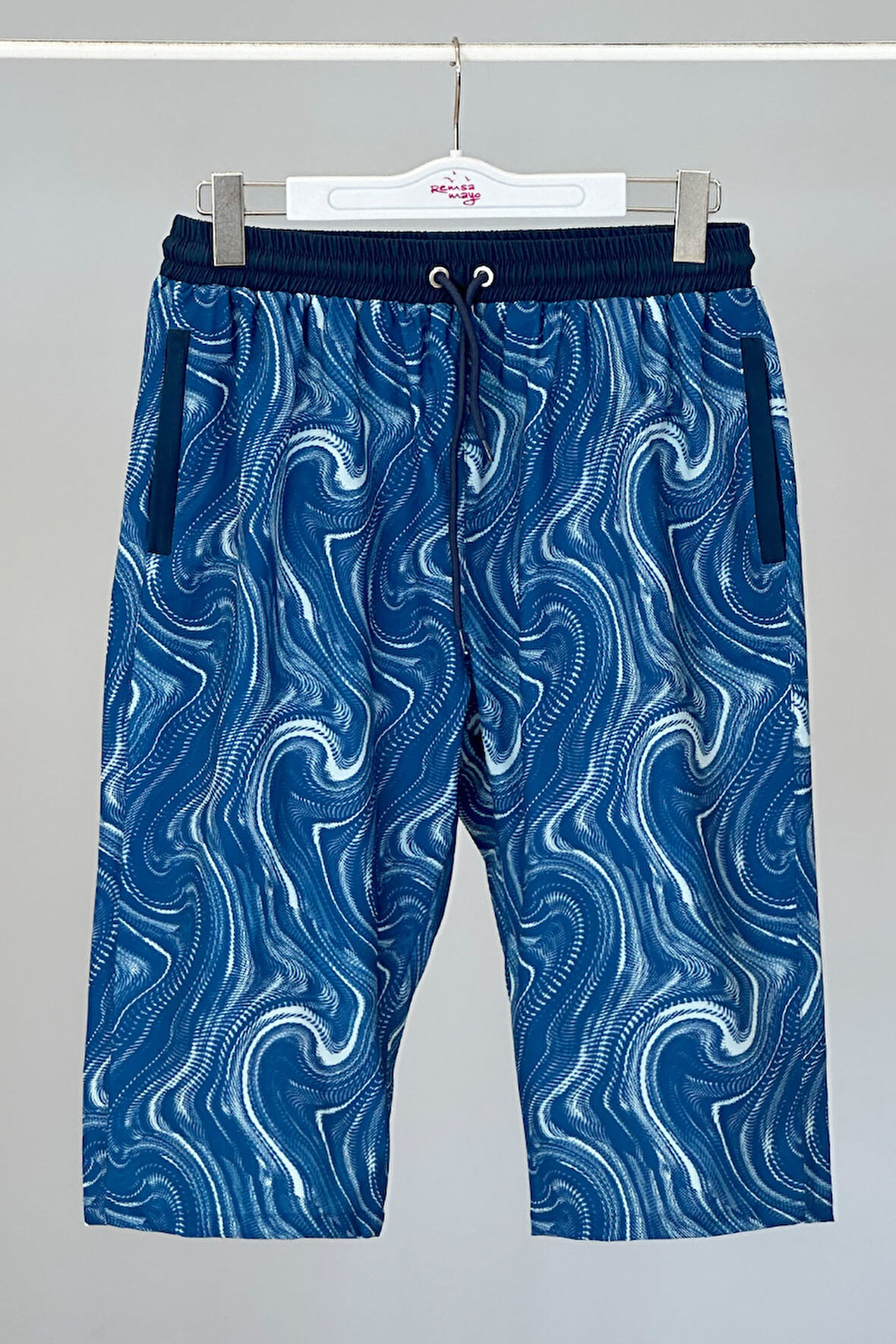 Remsa Erkek Havuz Deniz Uzun Kapri Şort Mayo RK006 Lacivert Rüzgar | XXL