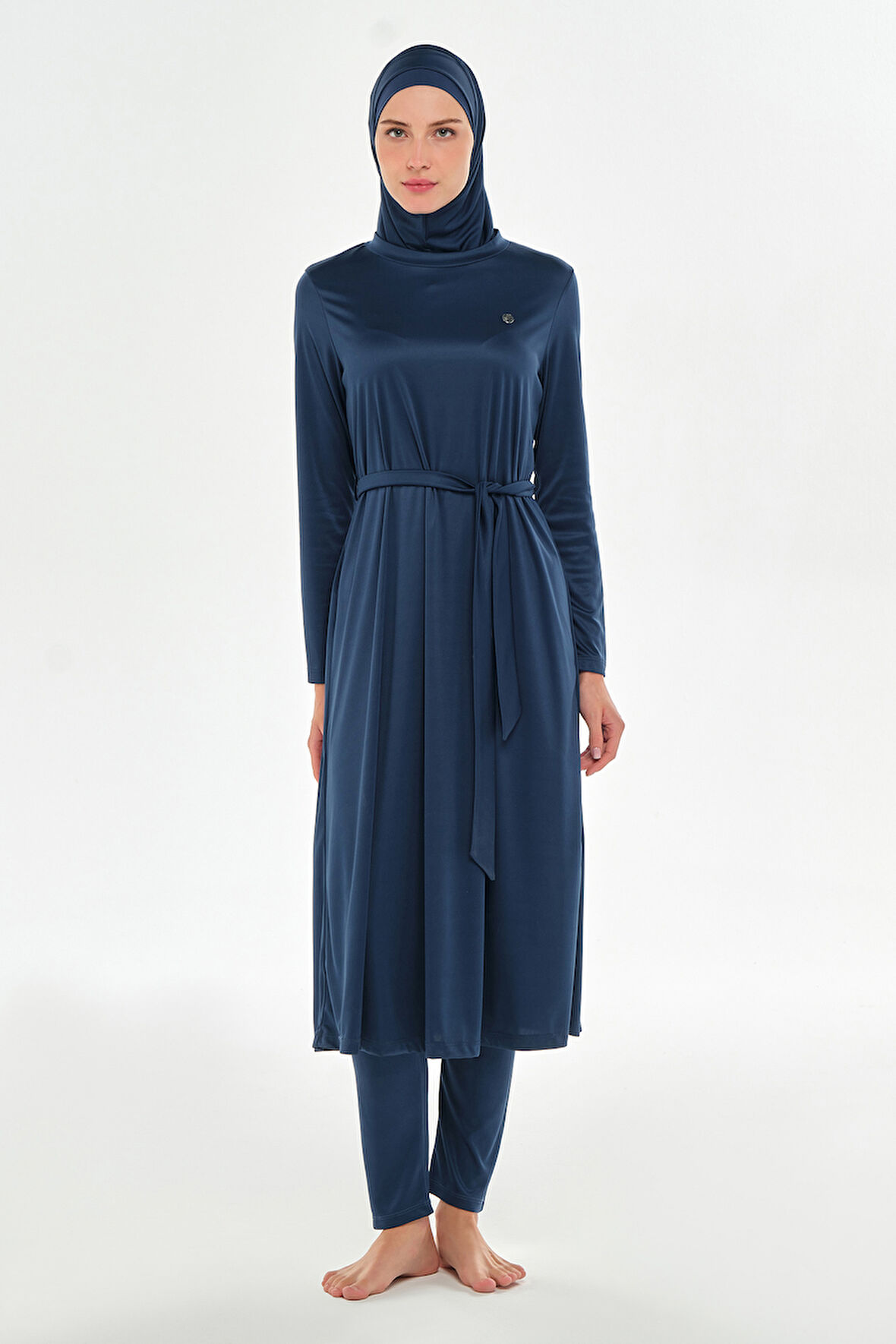 Tam Boy Likralı Tam Kapalı Uzun Tesettür Mayo 3133 Açık Lacivert03 | XL