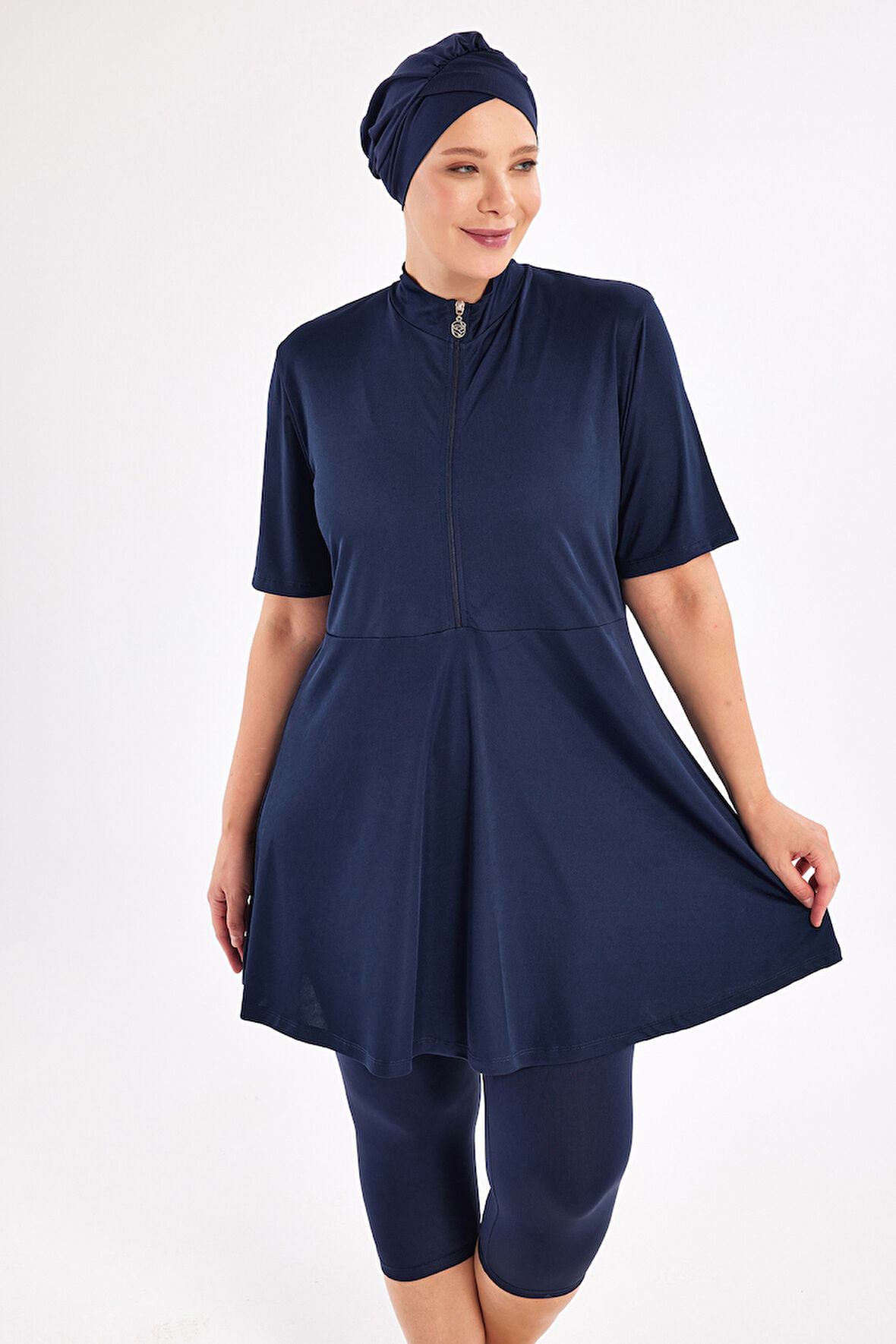 Büyük Beden Kısa Kollu Yarı Kapalı Mayo 3803 Koyu Lacivert | 5XL