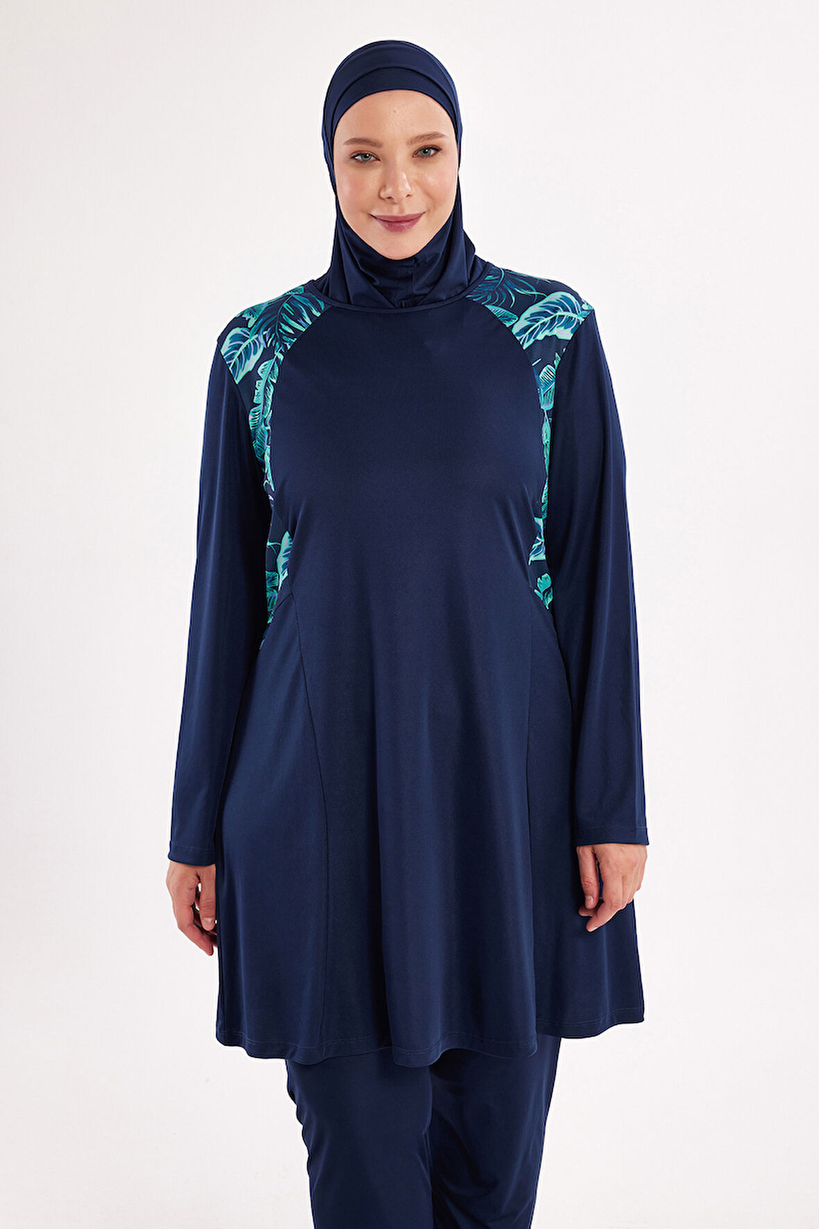Büyük Beden Likralı Tam Kapalı Tesettür Mayo 3801 Koyu Lacivert | 4XL