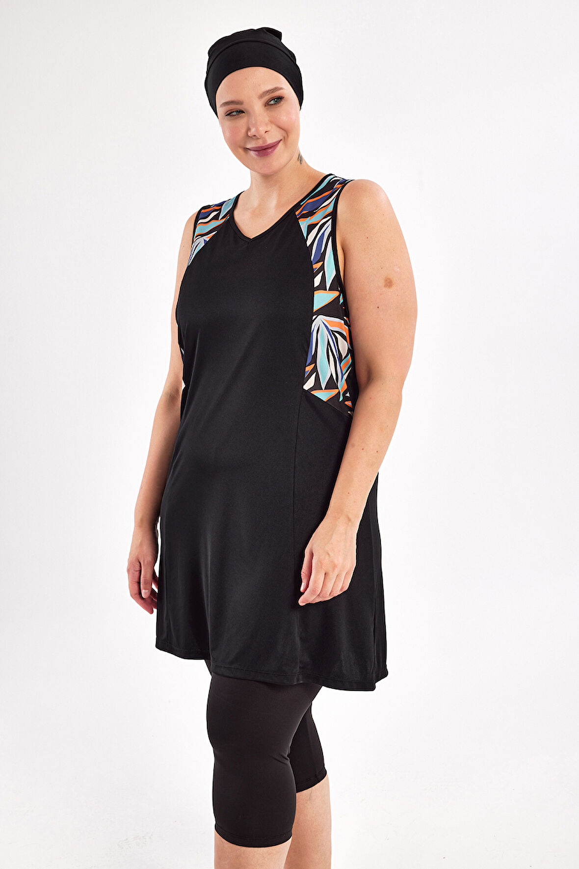 Büyük Beden Sıfır Kollu Yarı Kapalı Mayo 3806 Siyah | 3XL