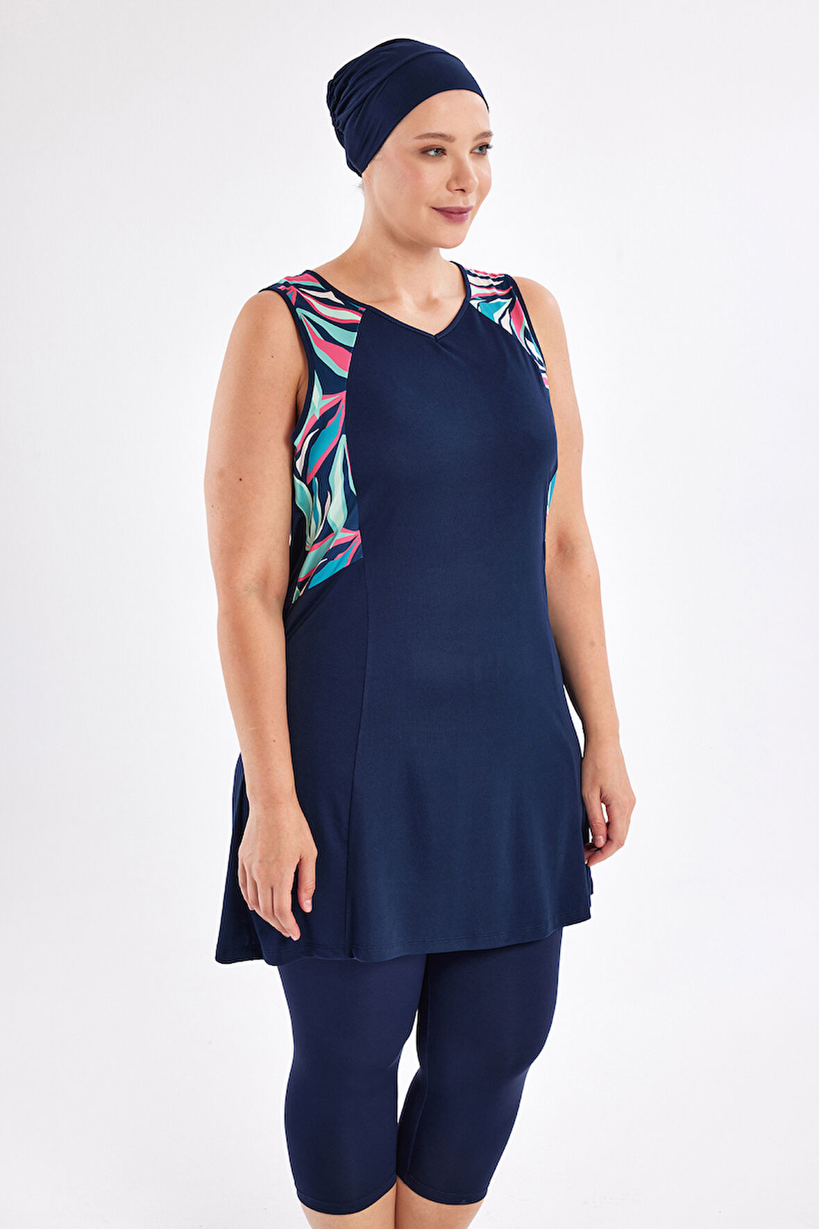 Büyük Beden Sıfır Kollu Yarı Kapalı Mayo 3806 Koyu Lacivert | 4XL