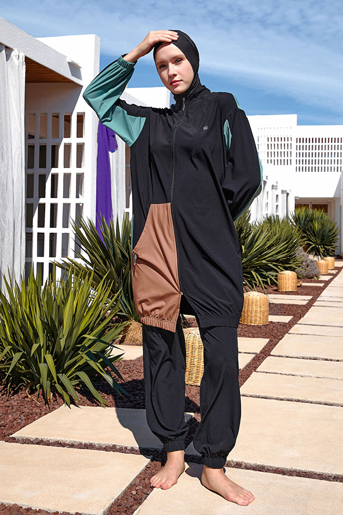 Spor Likra Tam Kapalı Tesettür Mayo 1210 Siyah13 | S