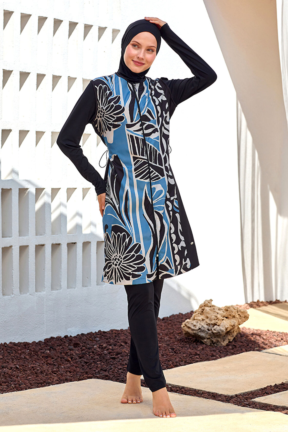 UV Korumalı Tam Kapalı Tesettür Mayo 1303 Siyah03 | XL
