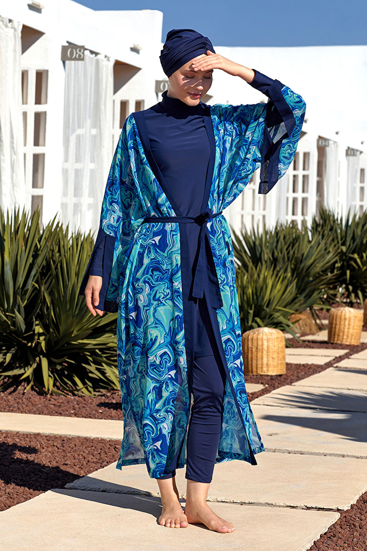 UV Korumalı Mayo Üzerine Tek Pareo Kimono 1714 Mavi | 3