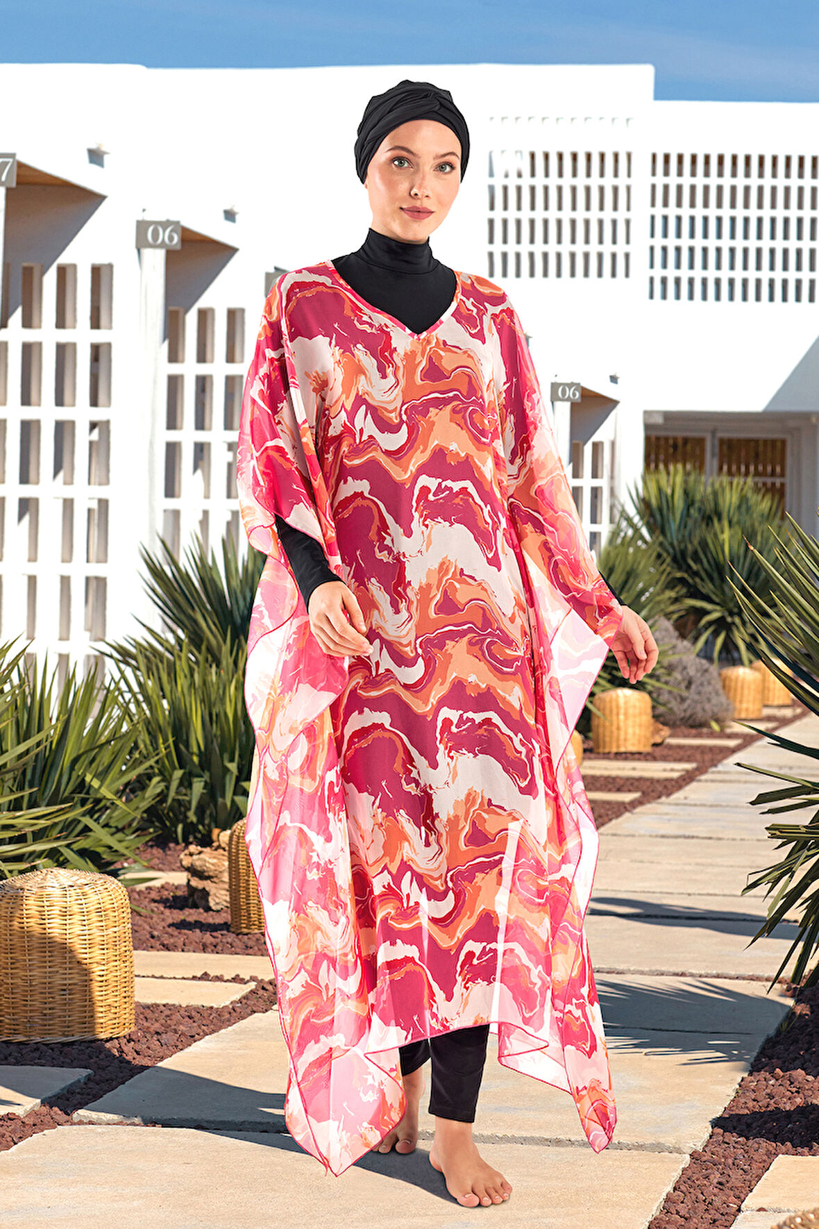 UV Korumalı Mayo Üzerine Tek Pareo Kaftan 1704 Fuşya | 1