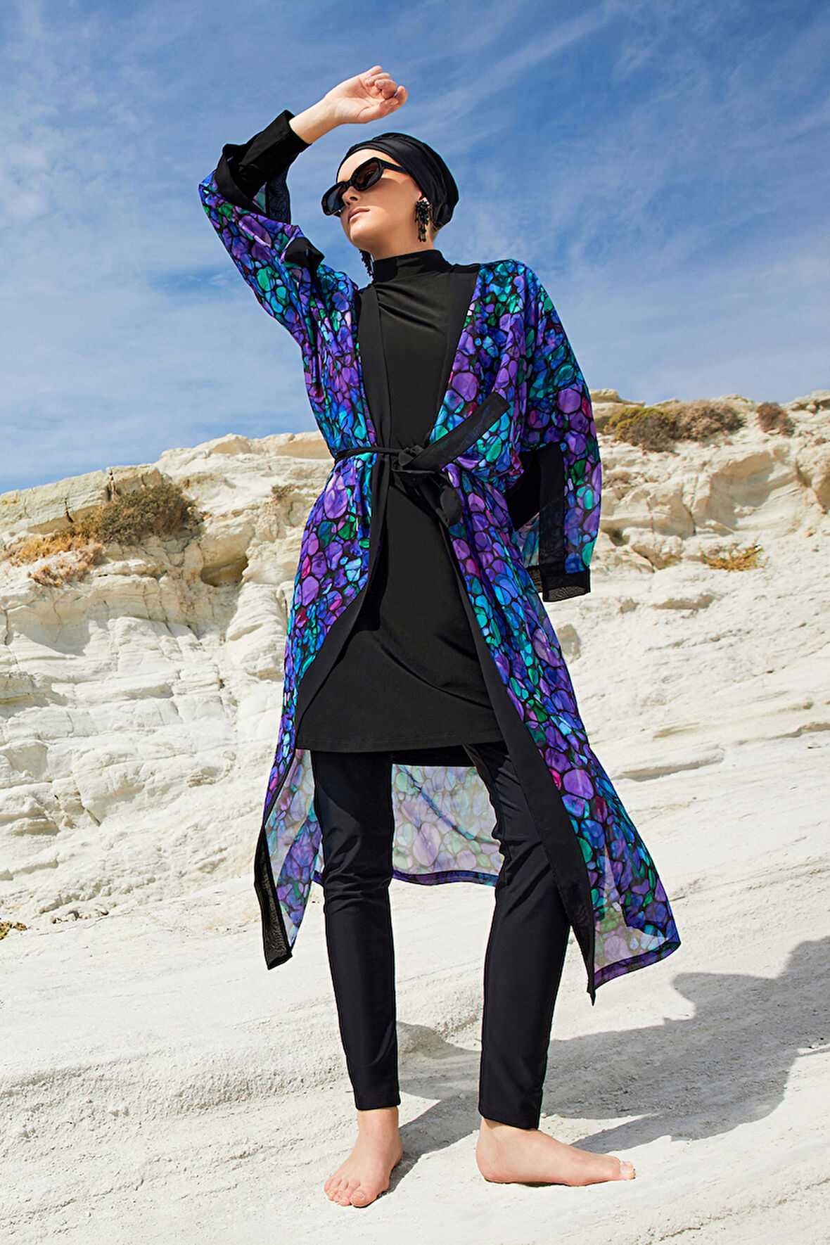 UV Korumalı Mayo Üzerine Tek Pareo Kimono 1711 Mor | 3