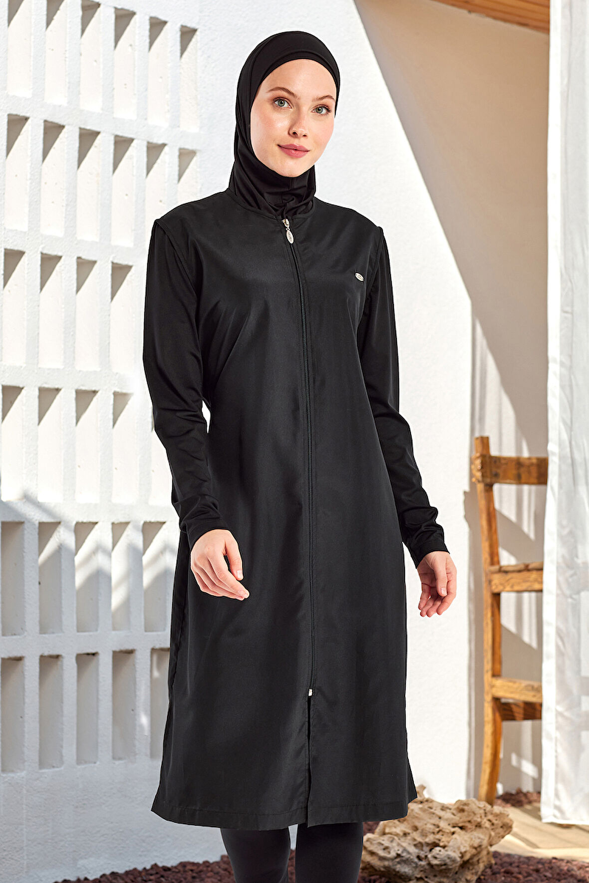 UV Korumalı Büyük Beden Uzun Tam Boy Tam Kapalı Tesettür Mayo 1302 Siyah08 | 4XL