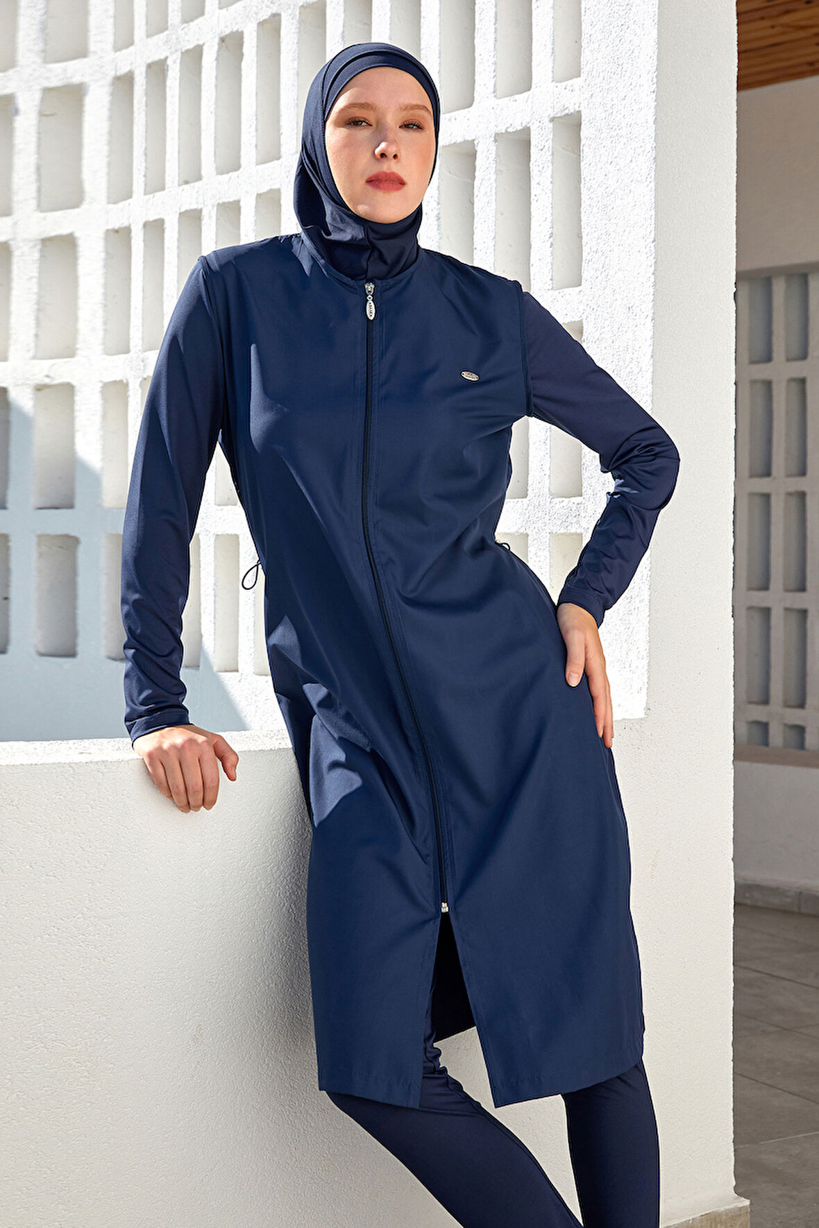 UV Korumalı Büyük Beden Uzun Tam Boy Tam Kapalı Tesettür Mayo 1302 Lacivert | 3XL