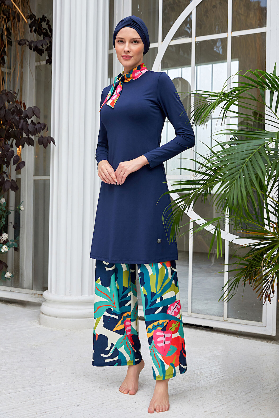 Bol Paça Likralı Tam Kapalı Tesettür Mayo 2114 Koyu Lacivert | M