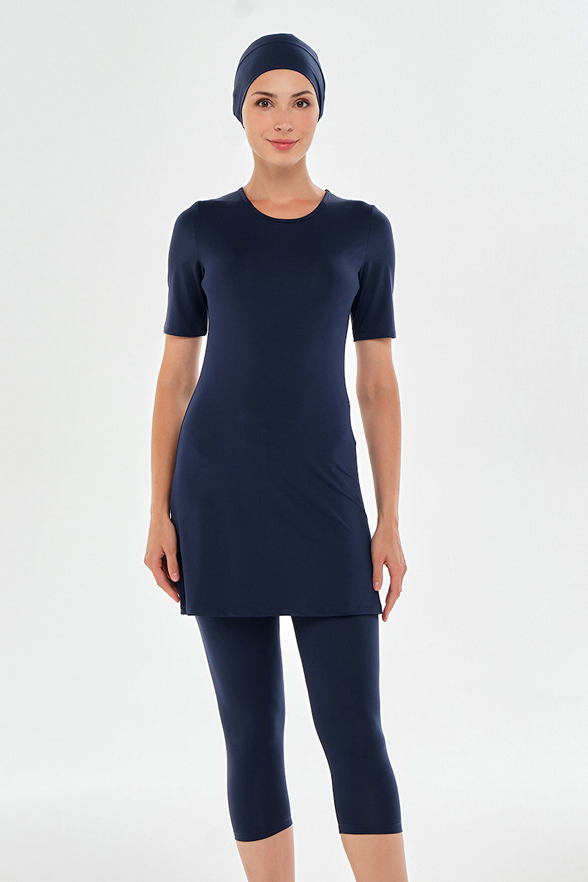 Kısa Kollu Taytlı Likralı Yarı Kapalı Mayo 2606 Koyu Lacivert | S