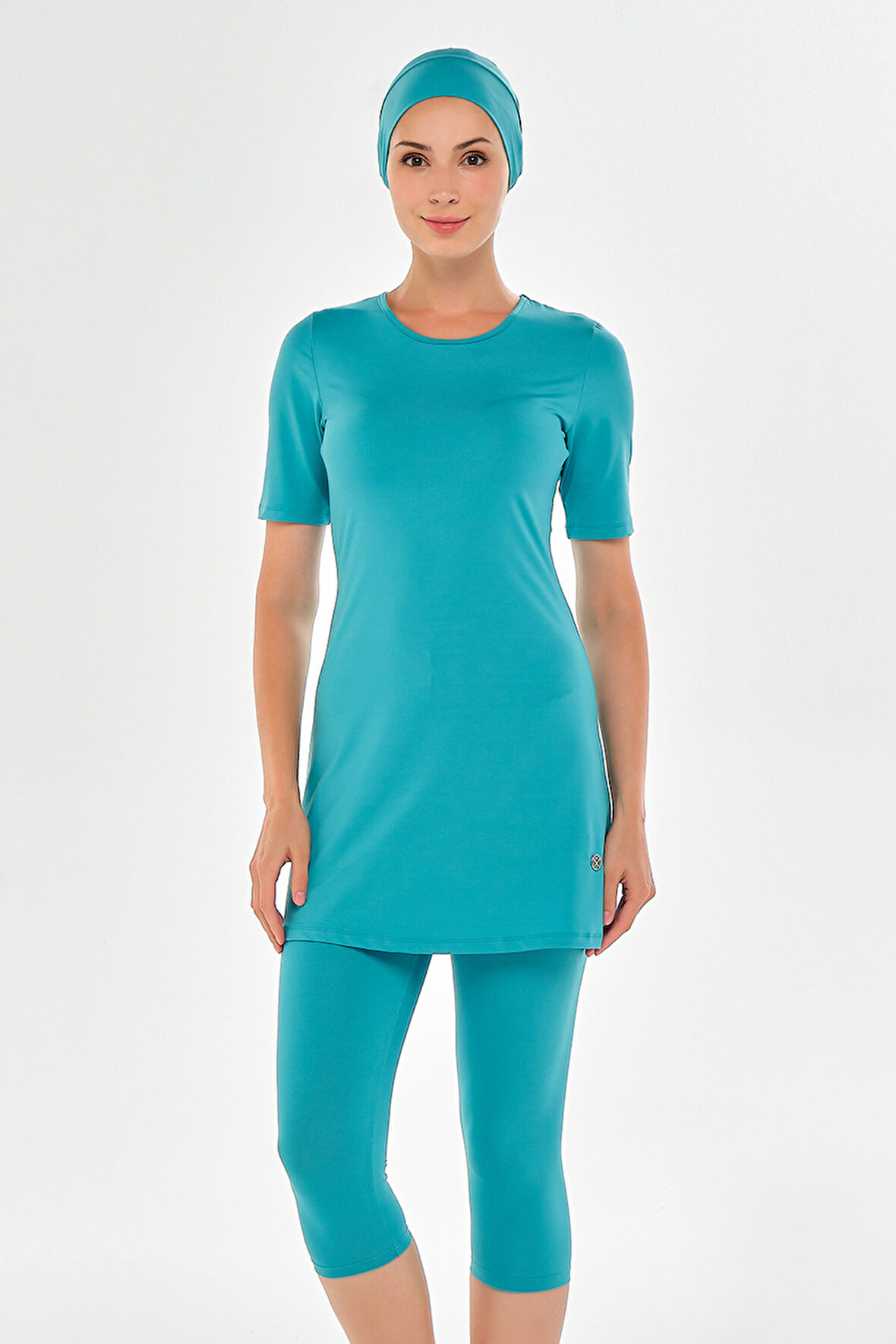 Büyük Beden Kısa Kollu Taytlı Likralı Yarı Kapalı Mayo 2606 Mint | 4XL