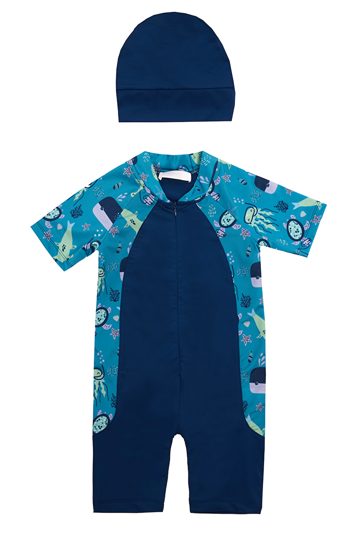 UV Korumalı Kısa Kollu Tulum Bebek Çocuk Yüzücü Mayo 1910 Açık Lacivert | 5-6 Yaş