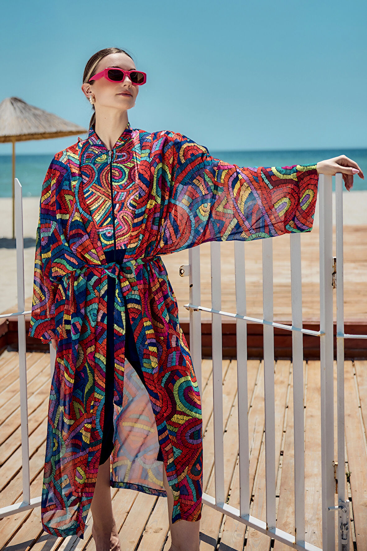 Remsa Tesettür Mayo Üzerine Tek Kaftan Kimono Pareo Lacivert01 RP029 Tuna | 1