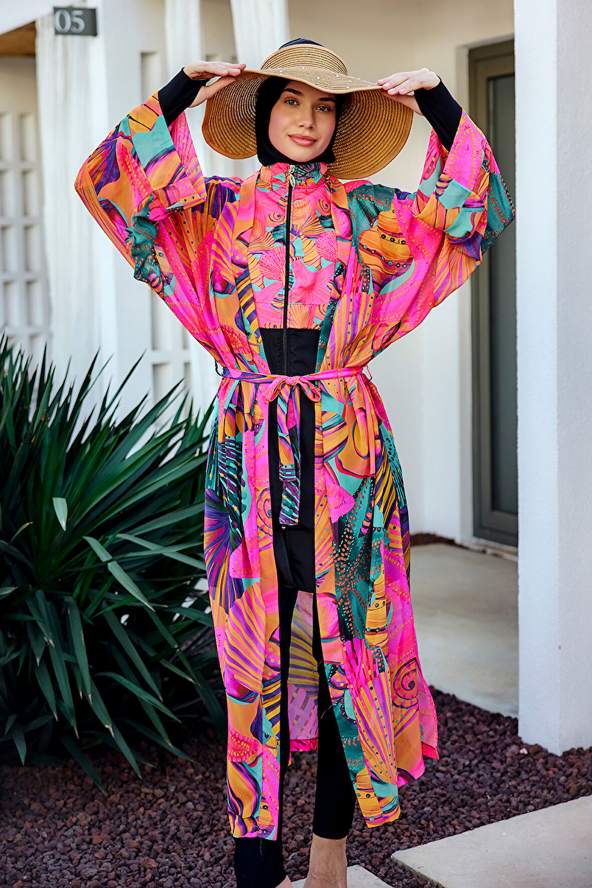 Remsa Tesettür Mayo Üzerine Tek Kaftan Kimono Pareo Pembe02 RP023 Color Shell | 1