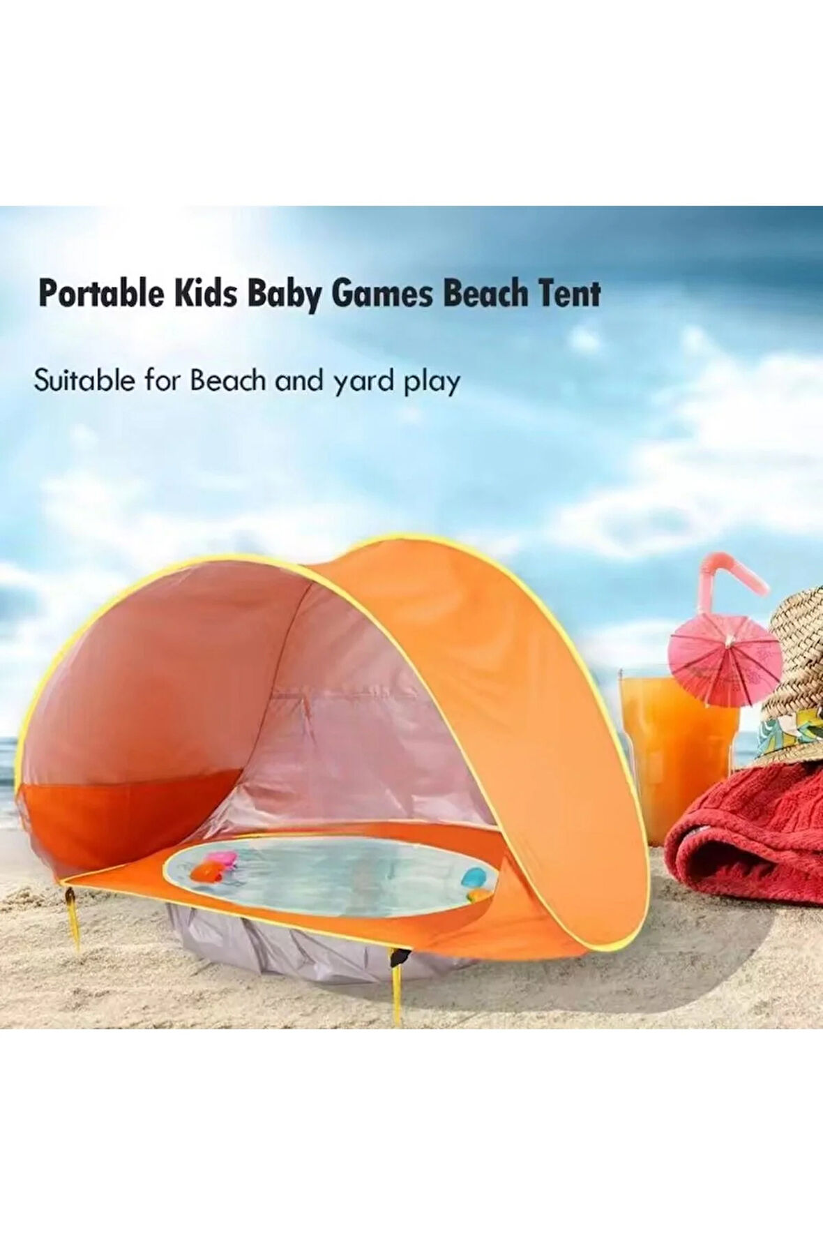 Bebek Havuzlu Plaj Çadırı, 50+ UPF UV Korumalı Su Geçirmez Çocuk Çadırı