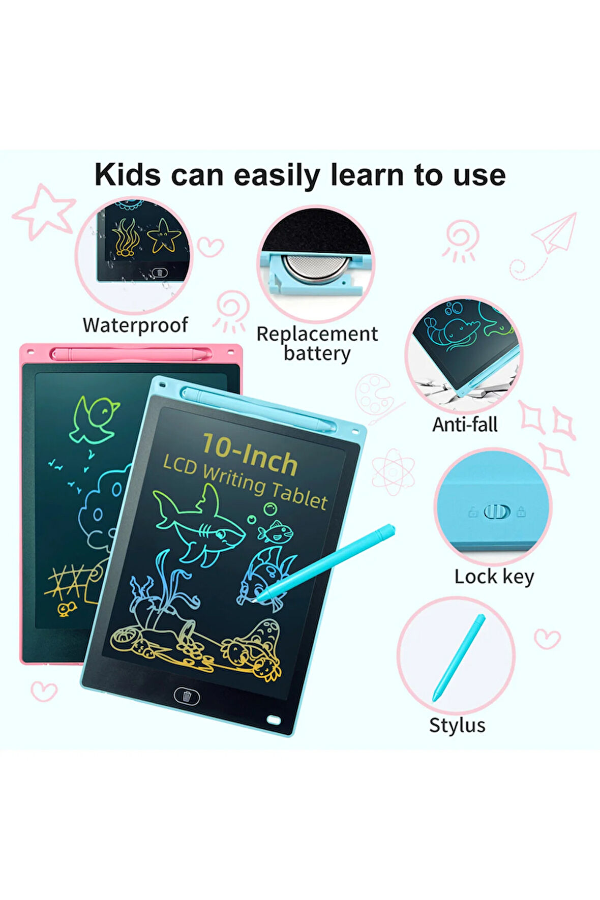 LCD Yazma Tableti Dijital Kalemli Çizim Yazı Tahtası Renkli Ekran 10 Inch (25,4 cm)